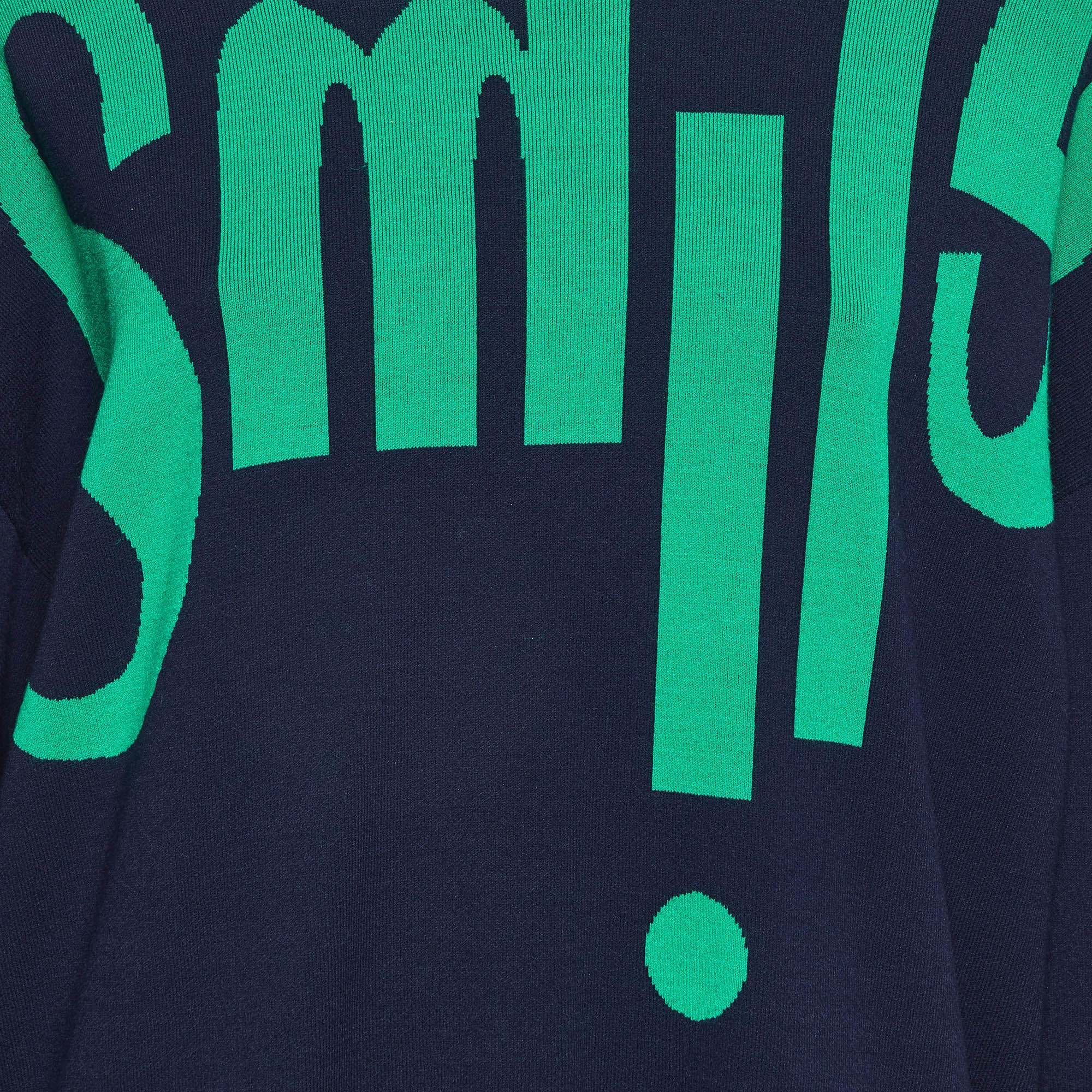 Blue/green Smile Intarsia Knit Crewneck Sweater