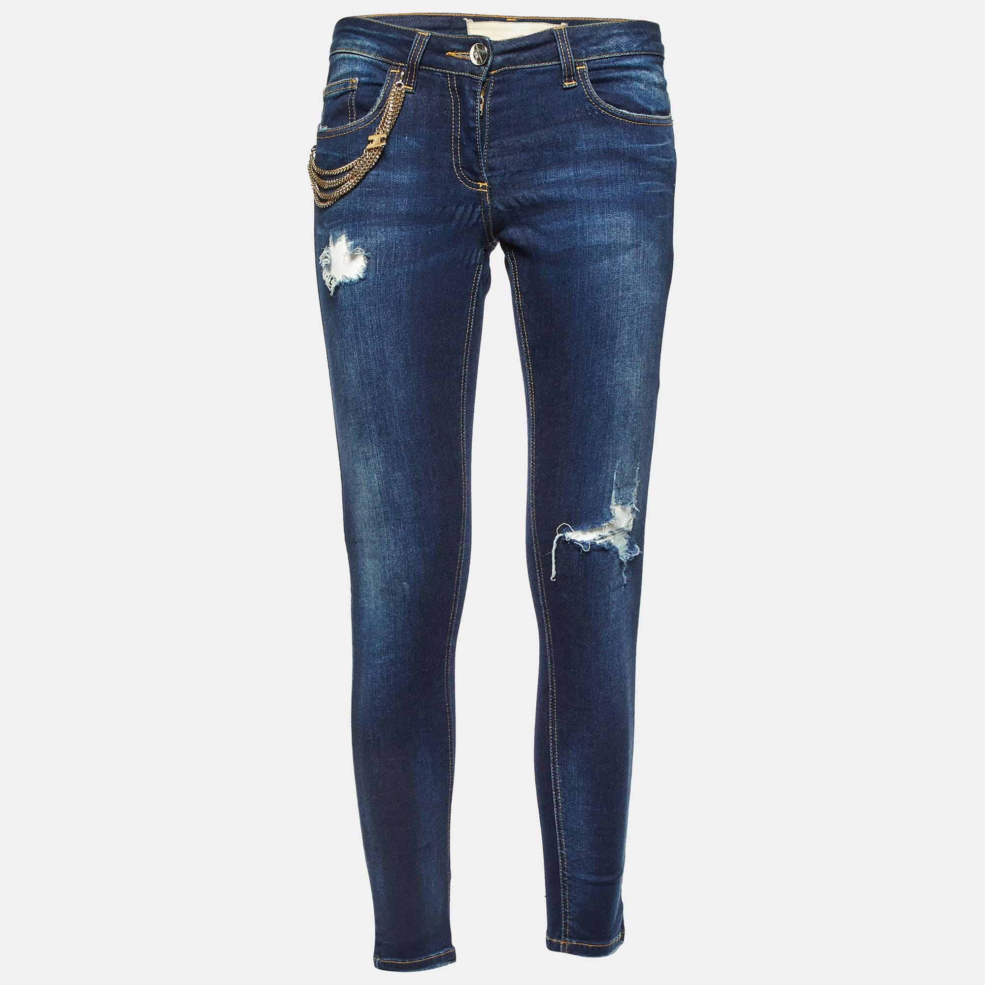 Blue Denim Chain Detail Slim Fit Jeans M/waist 29"
