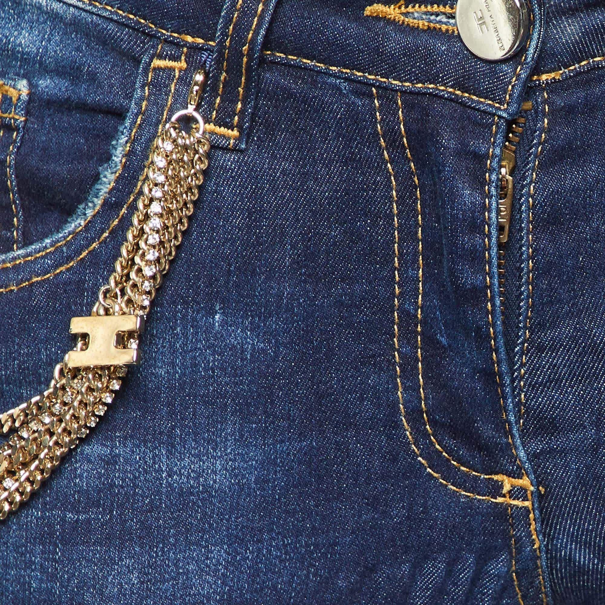 Blue Denim Chain Detail Slim Fit Jeans M/waist 29"