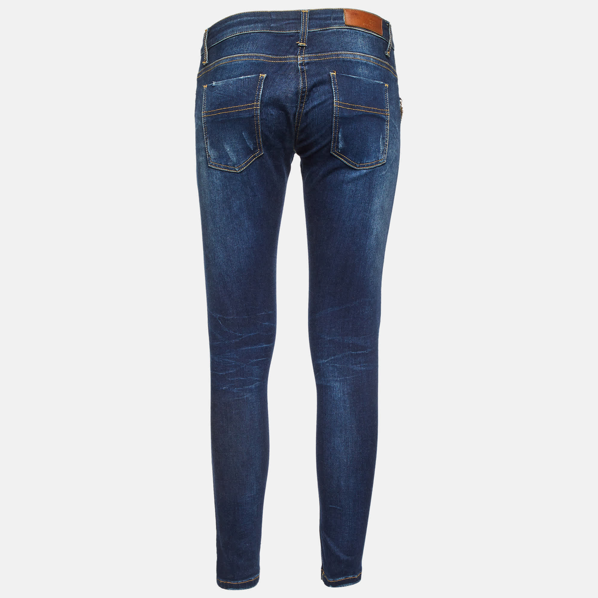 Blue Denim Chain Detail Slim Fit Jeans M/waist 29"