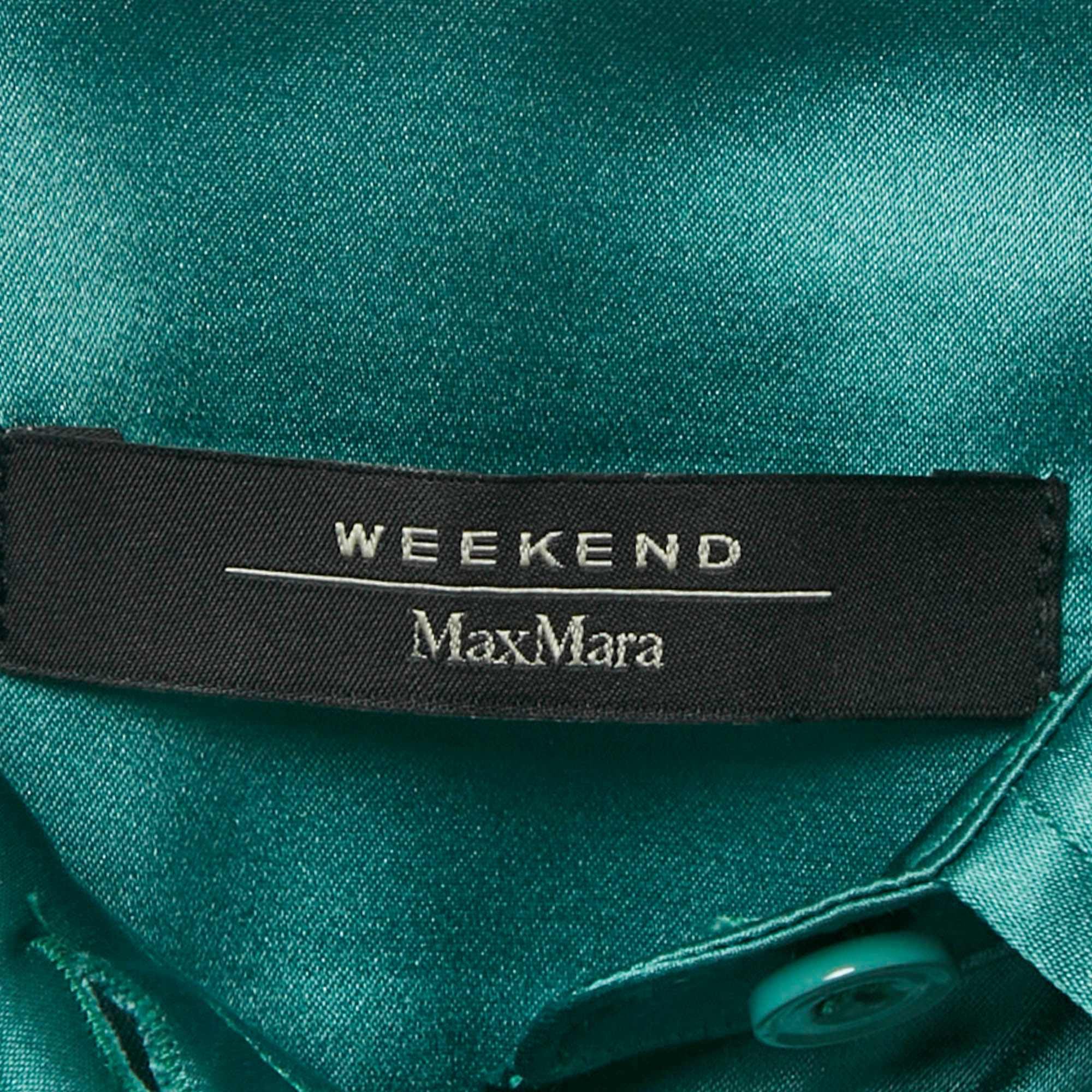 SILK Green Silk Satin Full Sleeve Button Front Shirt
