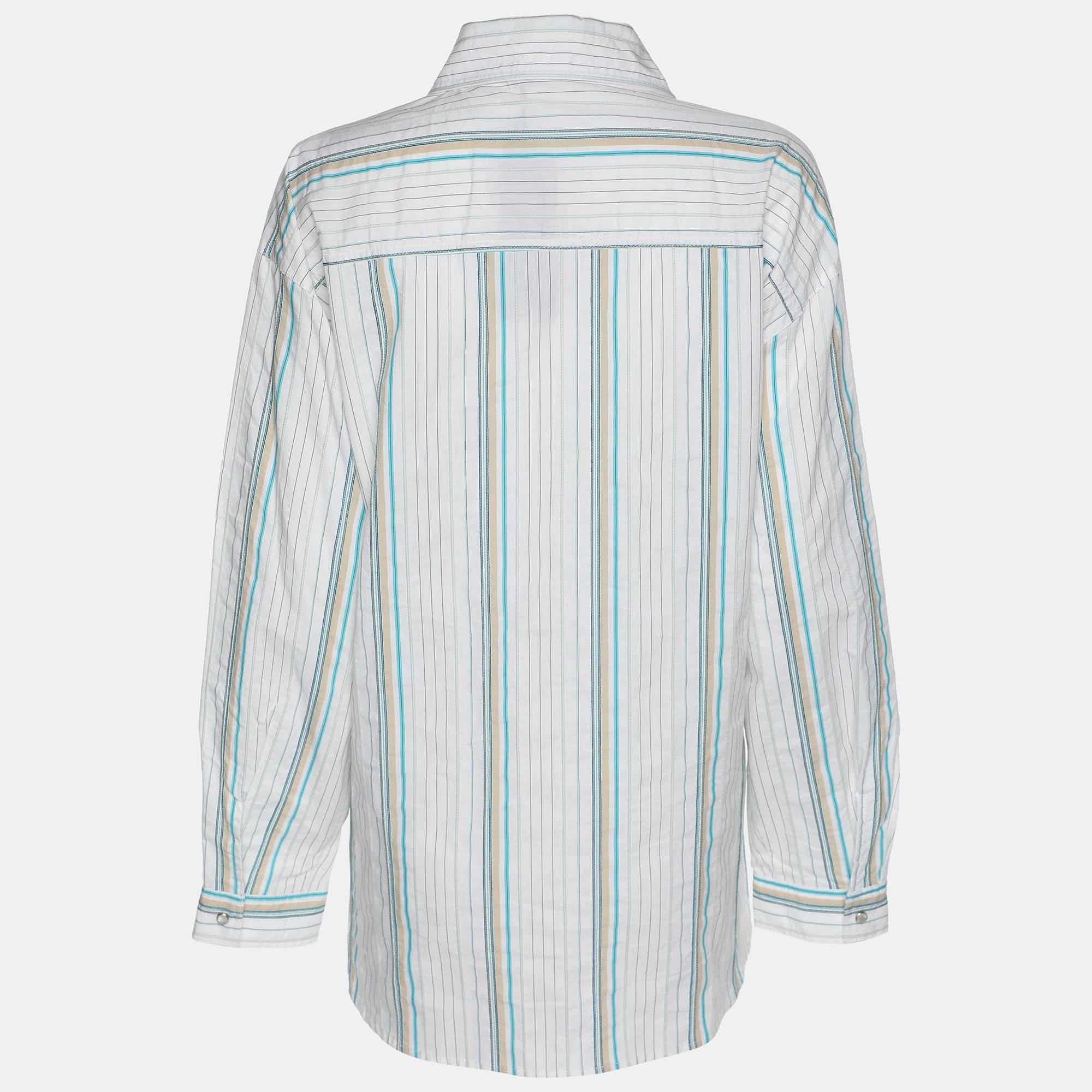 White Striped Cotton Button Front Shirt Xl