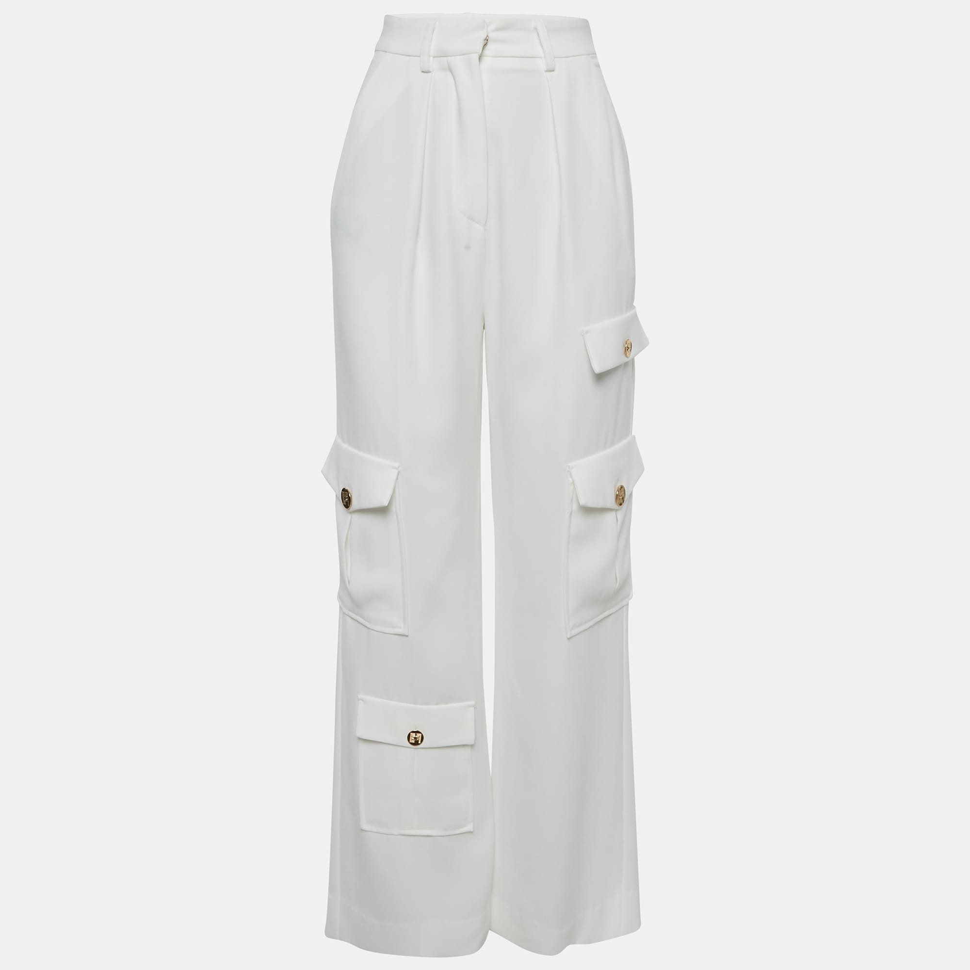 White Crepe Cargo Pants