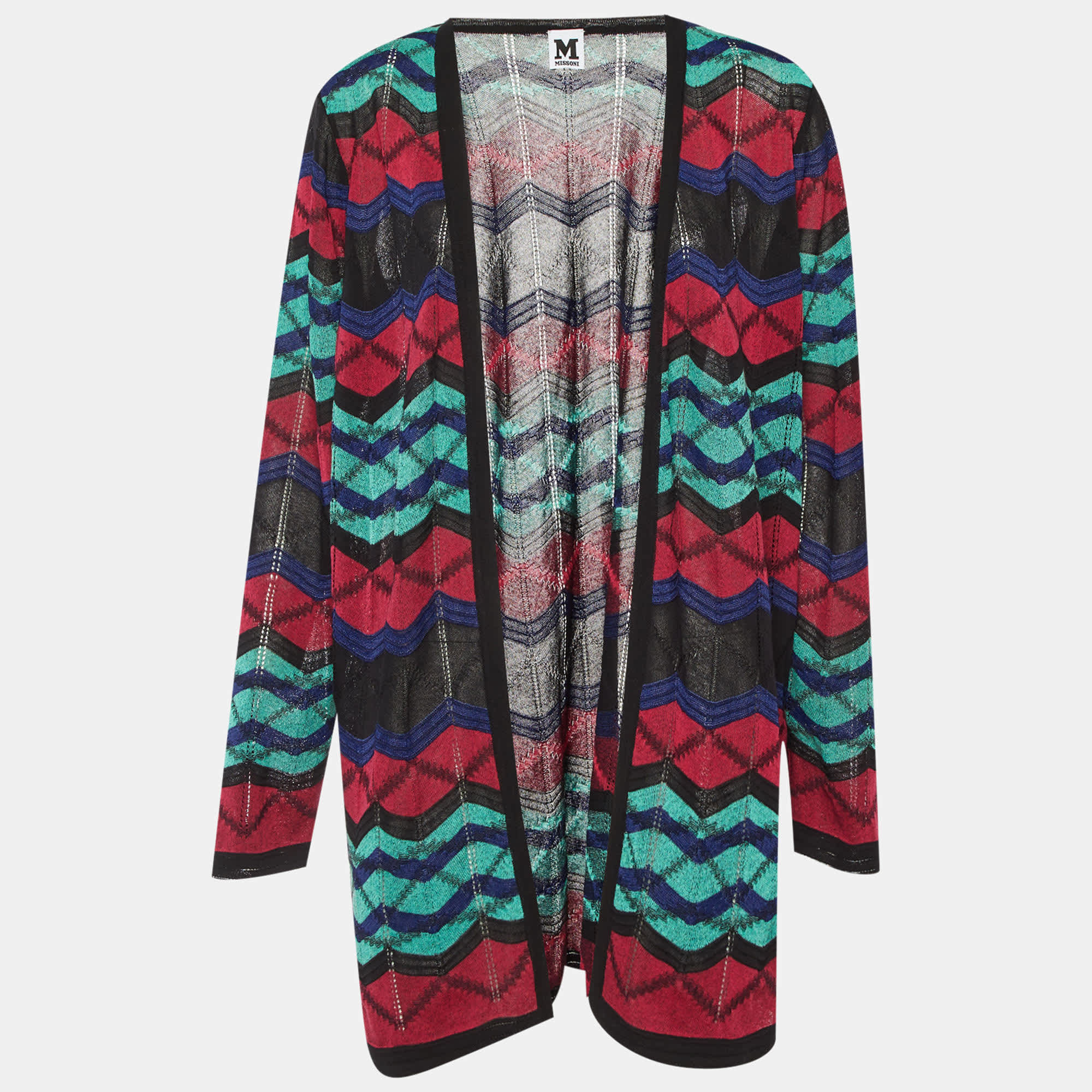 M Missoni Multicolor Chevron Knit Open Front Cardigan