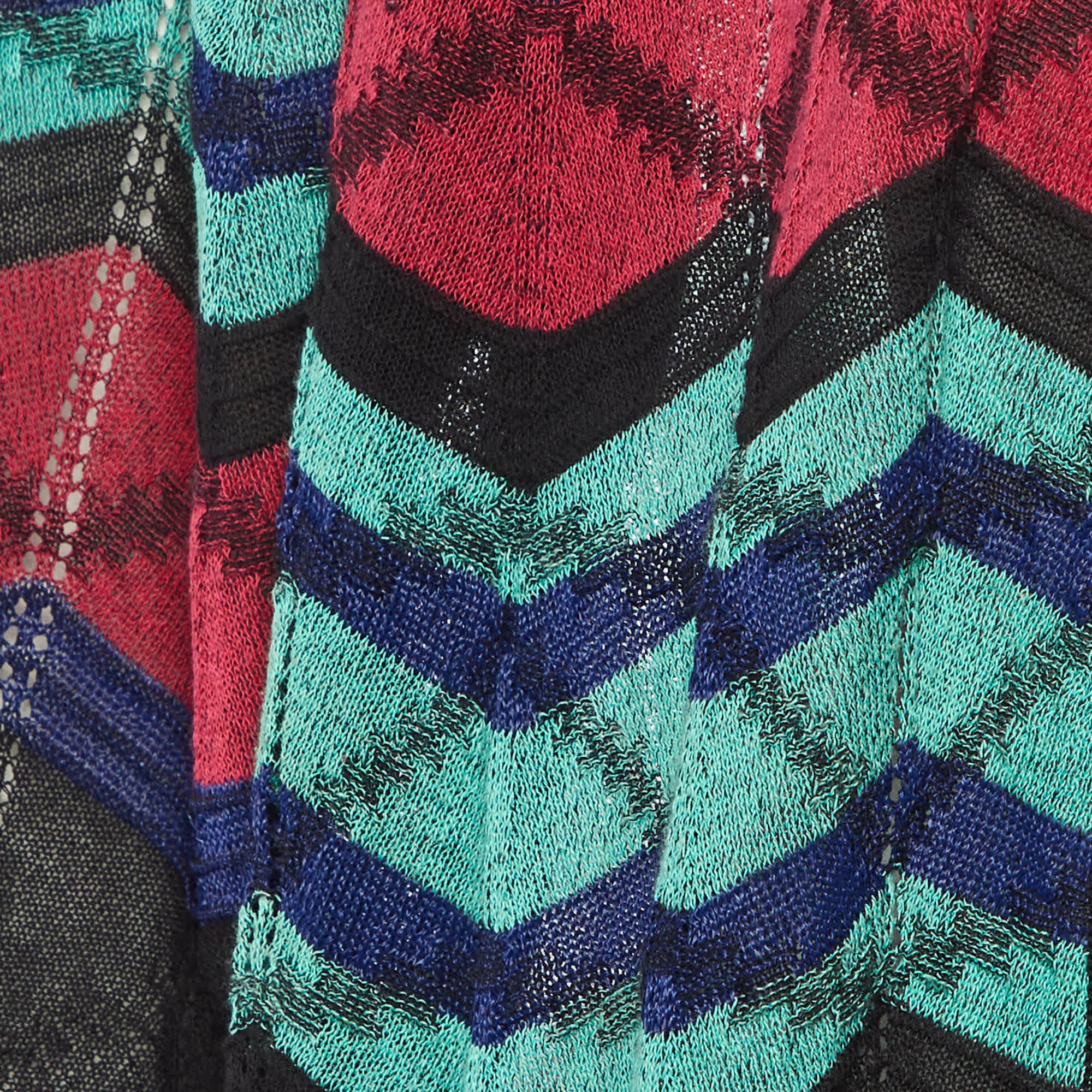 M Missoni Multicolor Chevron Knit Open Front Cardigan