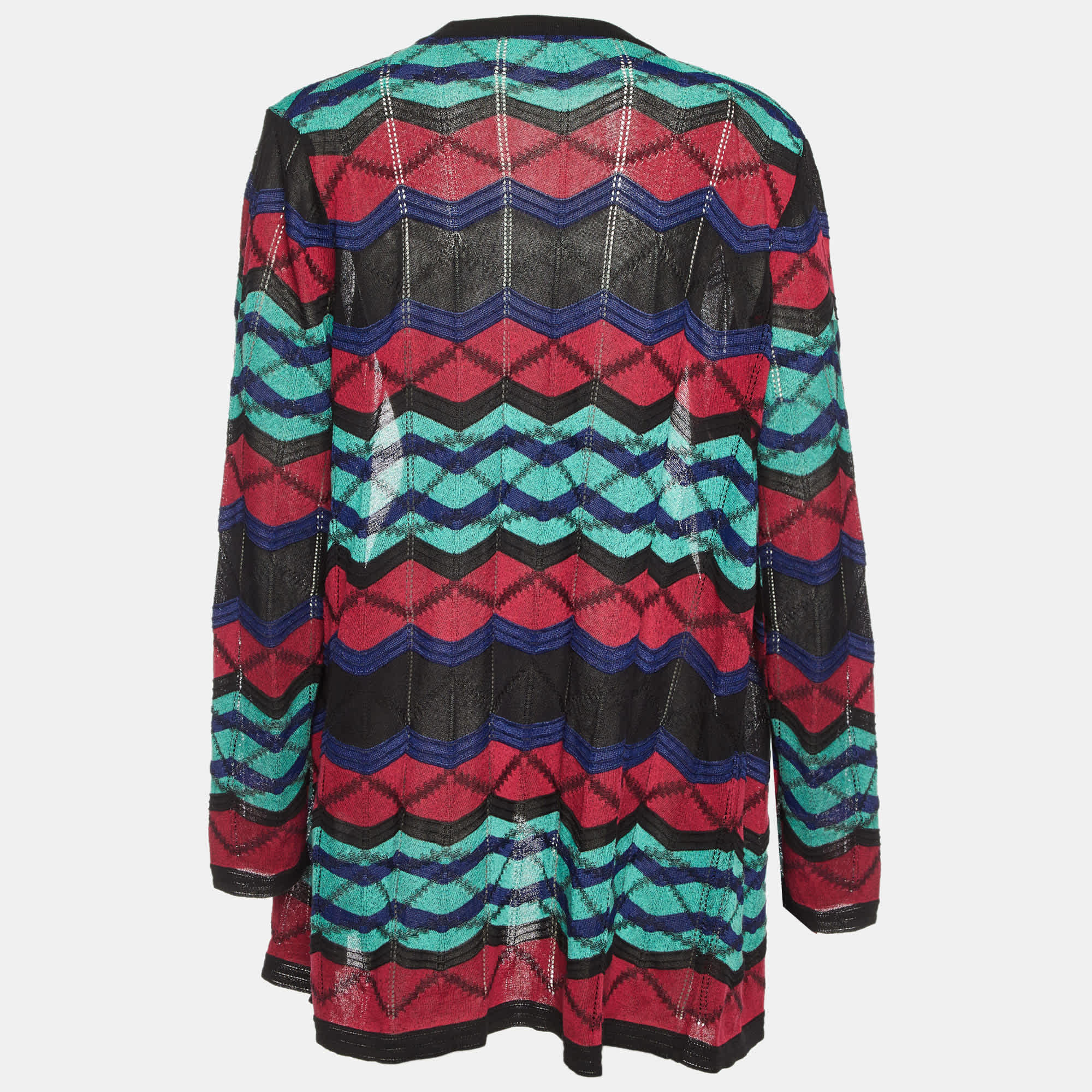 M Missoni Multicolor Chevron Knit Open Front Cardigan