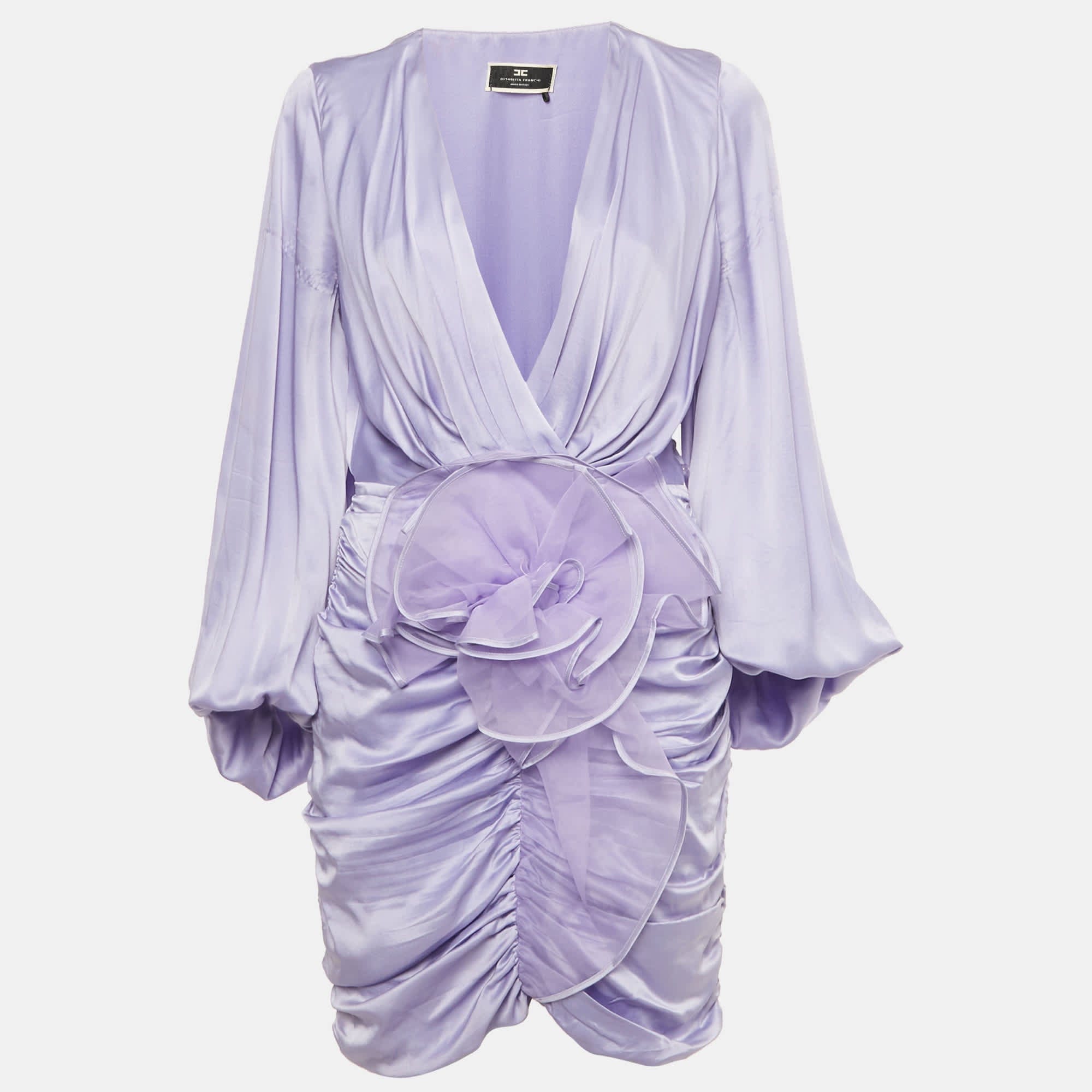 Purple Satin Ruched Mini Dress