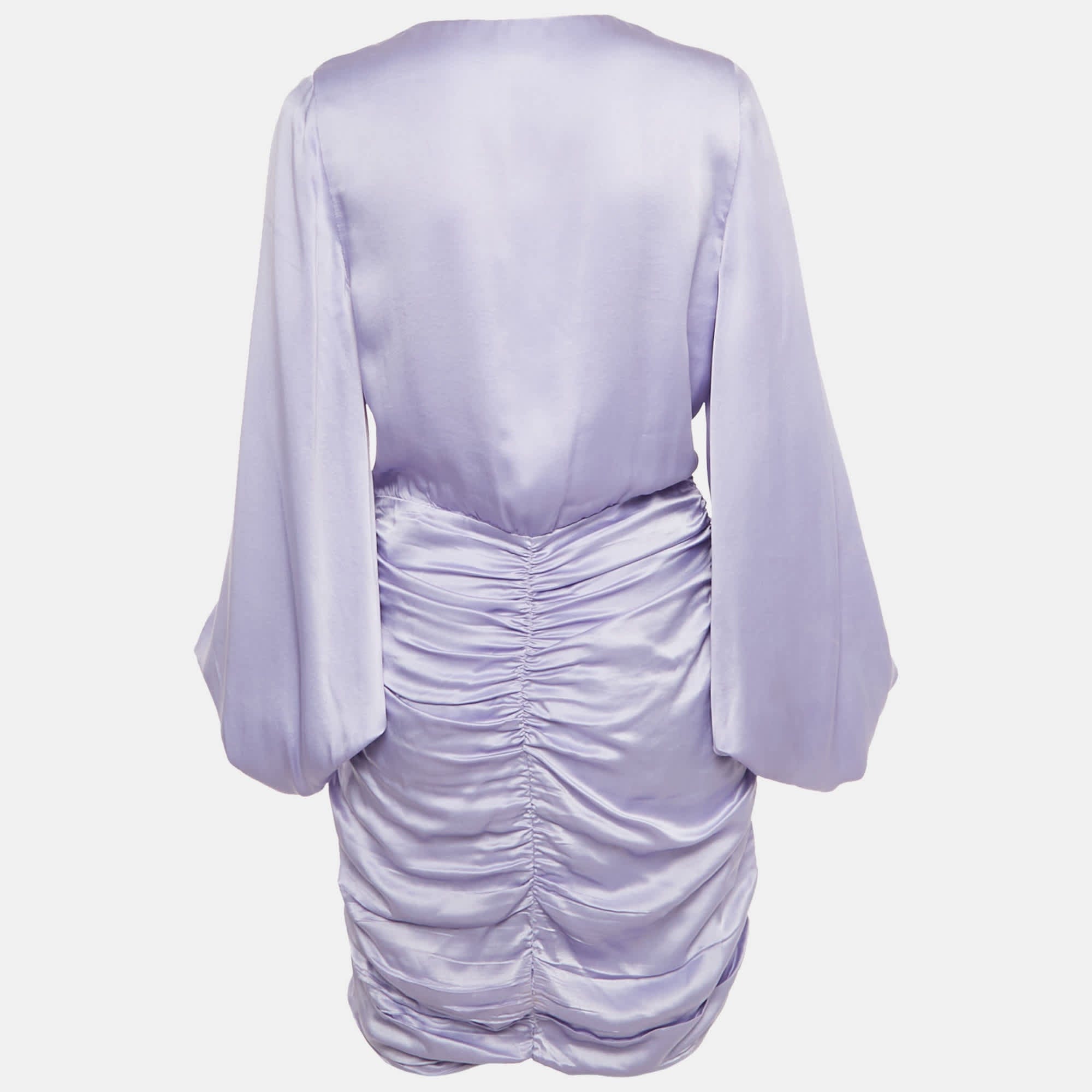 Purple Satin Ruched Mini Dress
