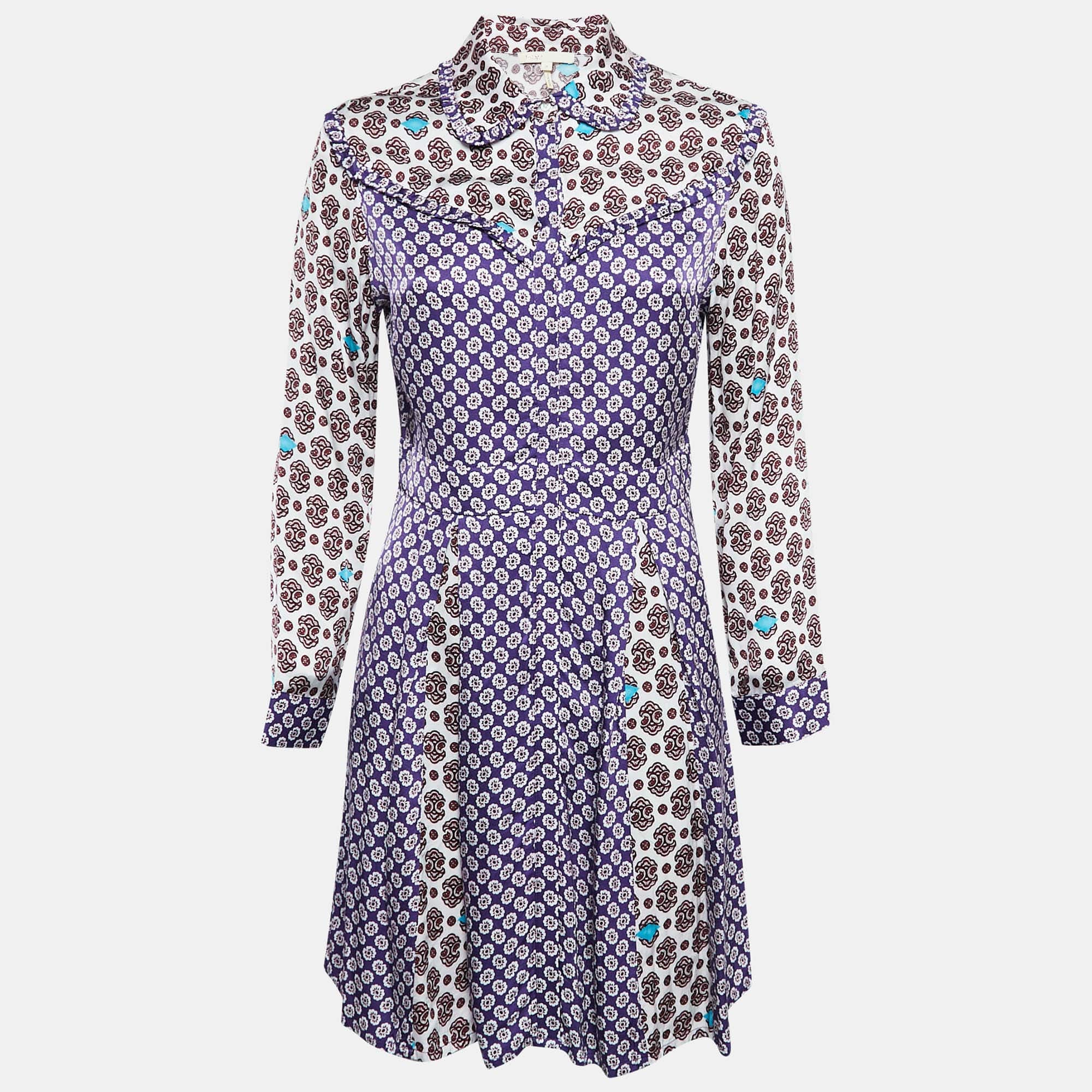 Purple Maje Purple/multicolor Printed Crepe Button Front Mini Dress
