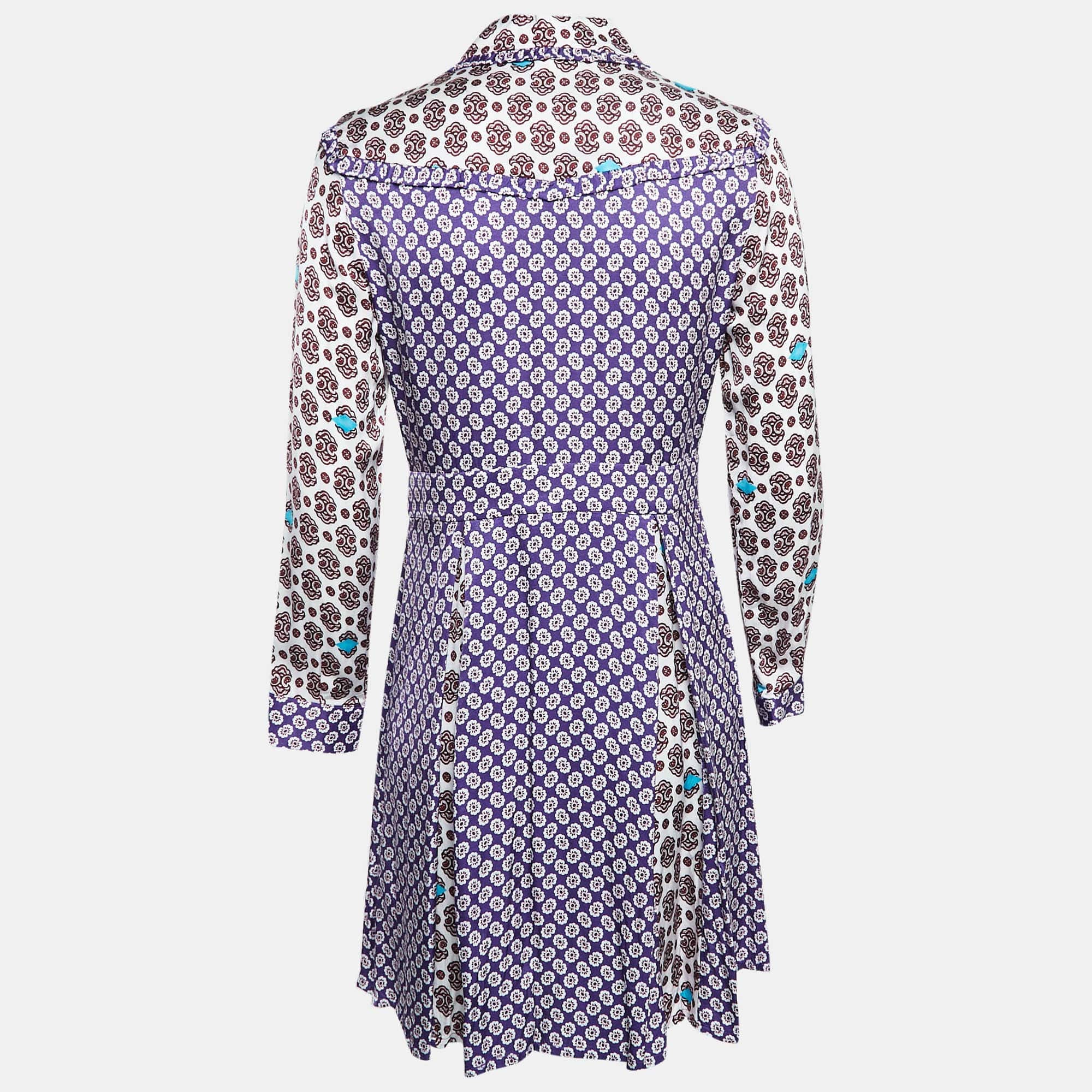 Purple Maje Purple/multicolor Printed Crepe Button Front Mini Dress