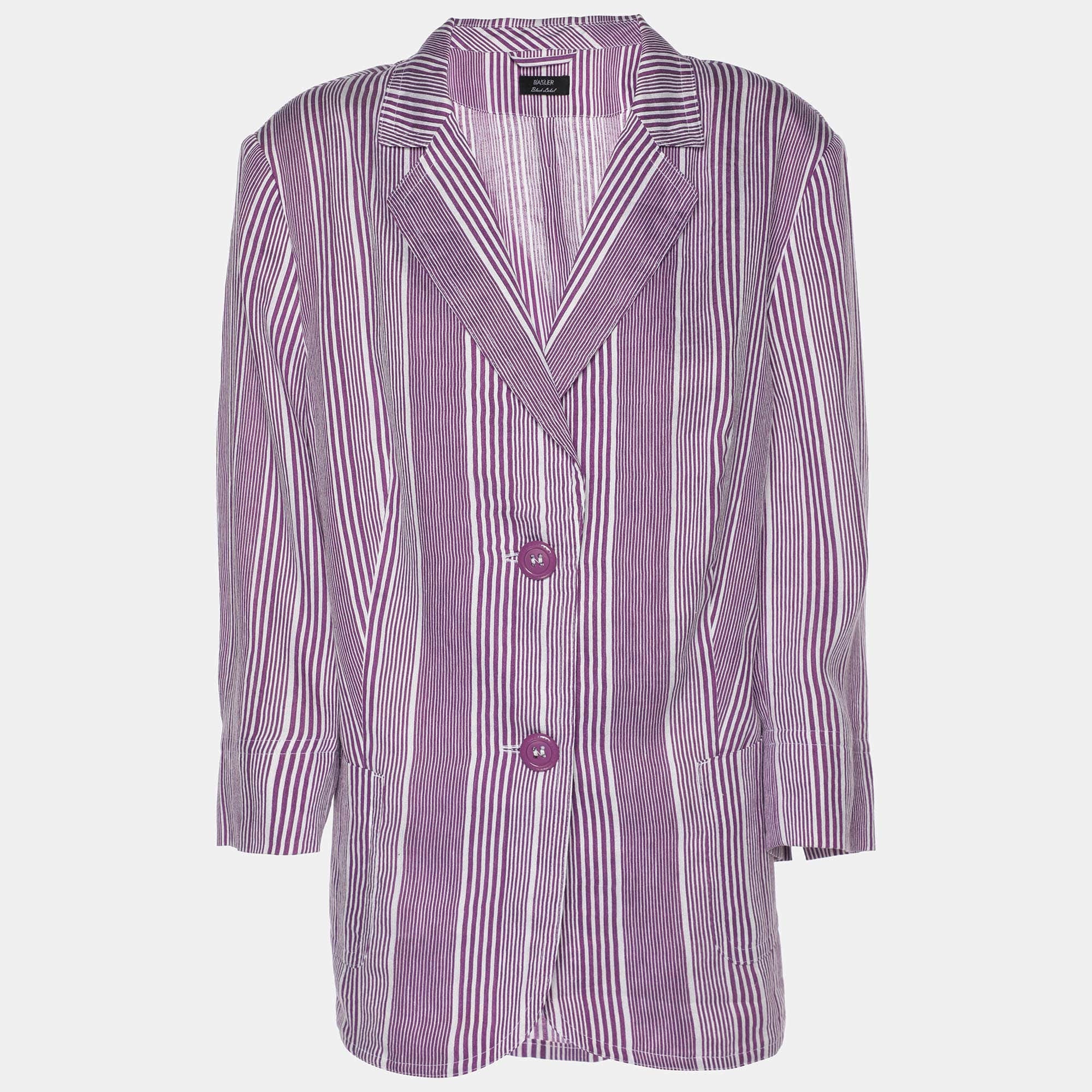 Purple Basler Purple Stripe Linen Blend Single Breasted Blazer