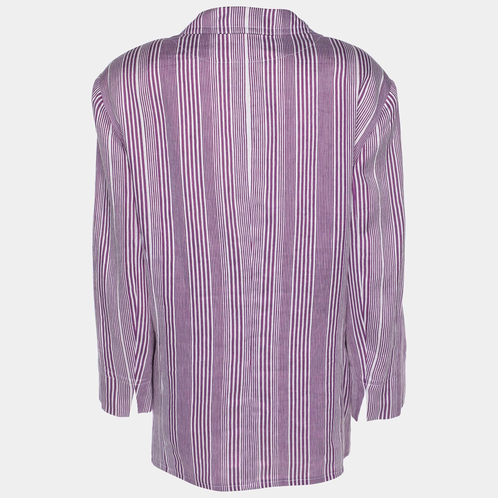 Purple Basler Purple Stripe Linen Blend Single Breasted Blazer