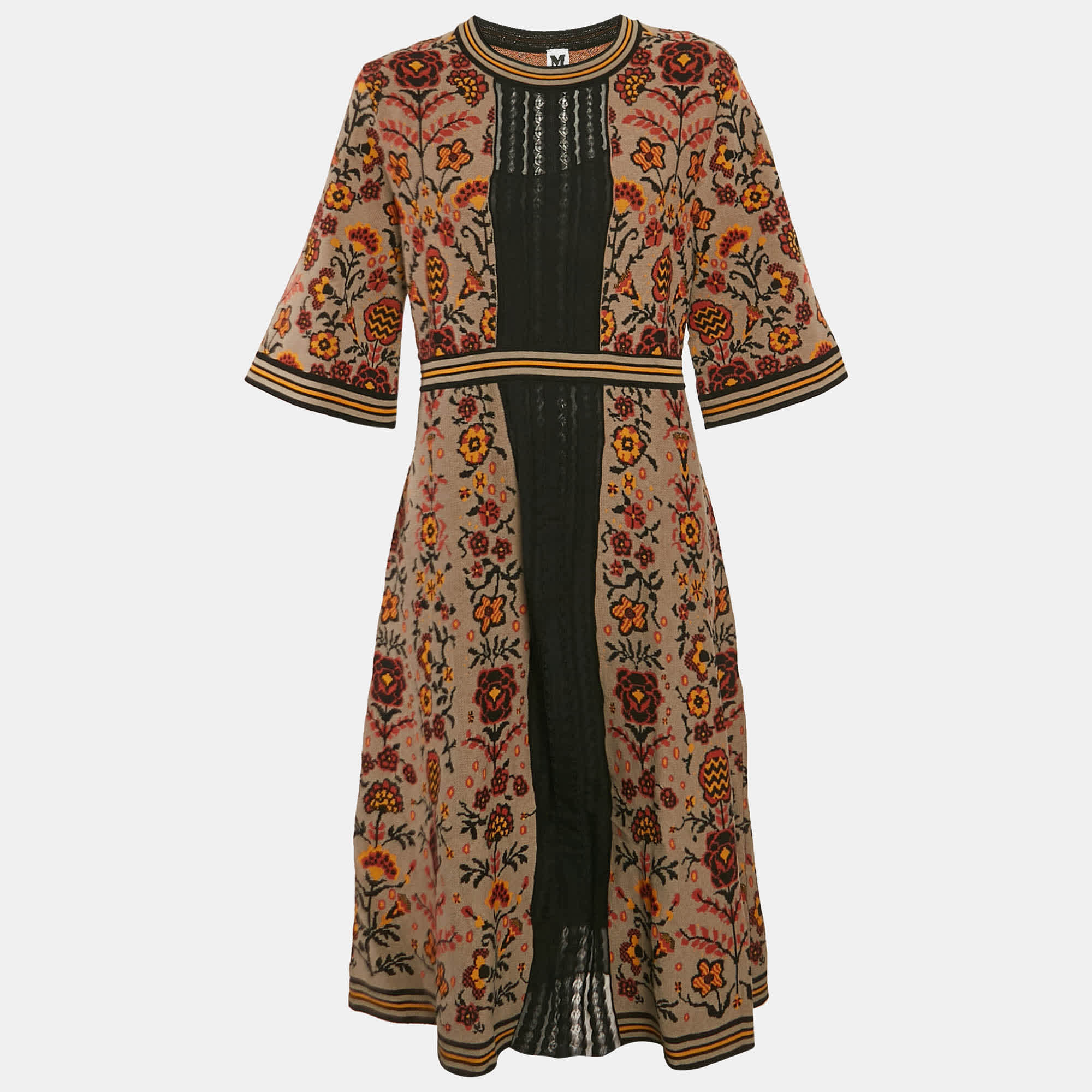 M Missoni Brown Floral Knit Midi Dress