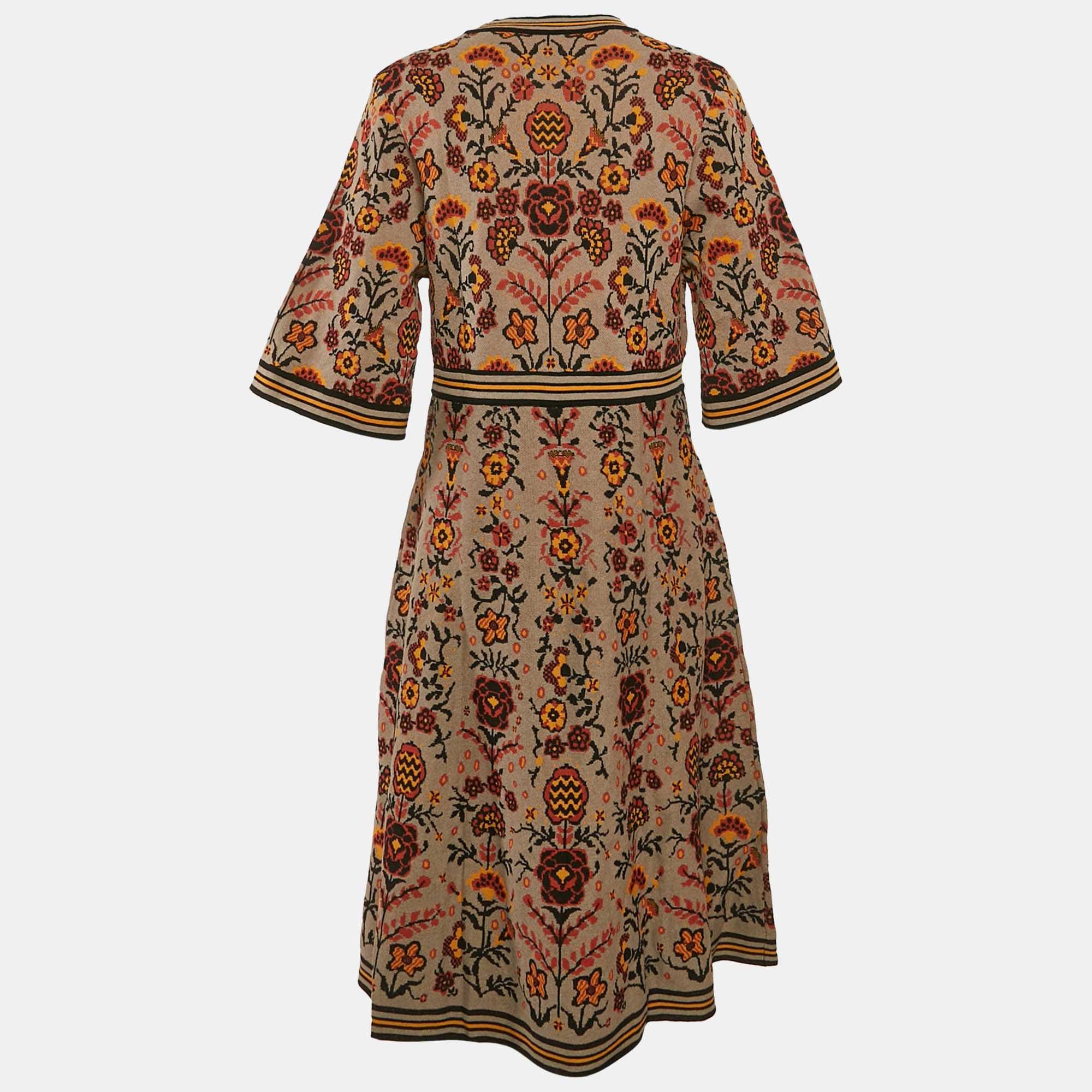 M Missoni Brown Floral Knit Midi Dress