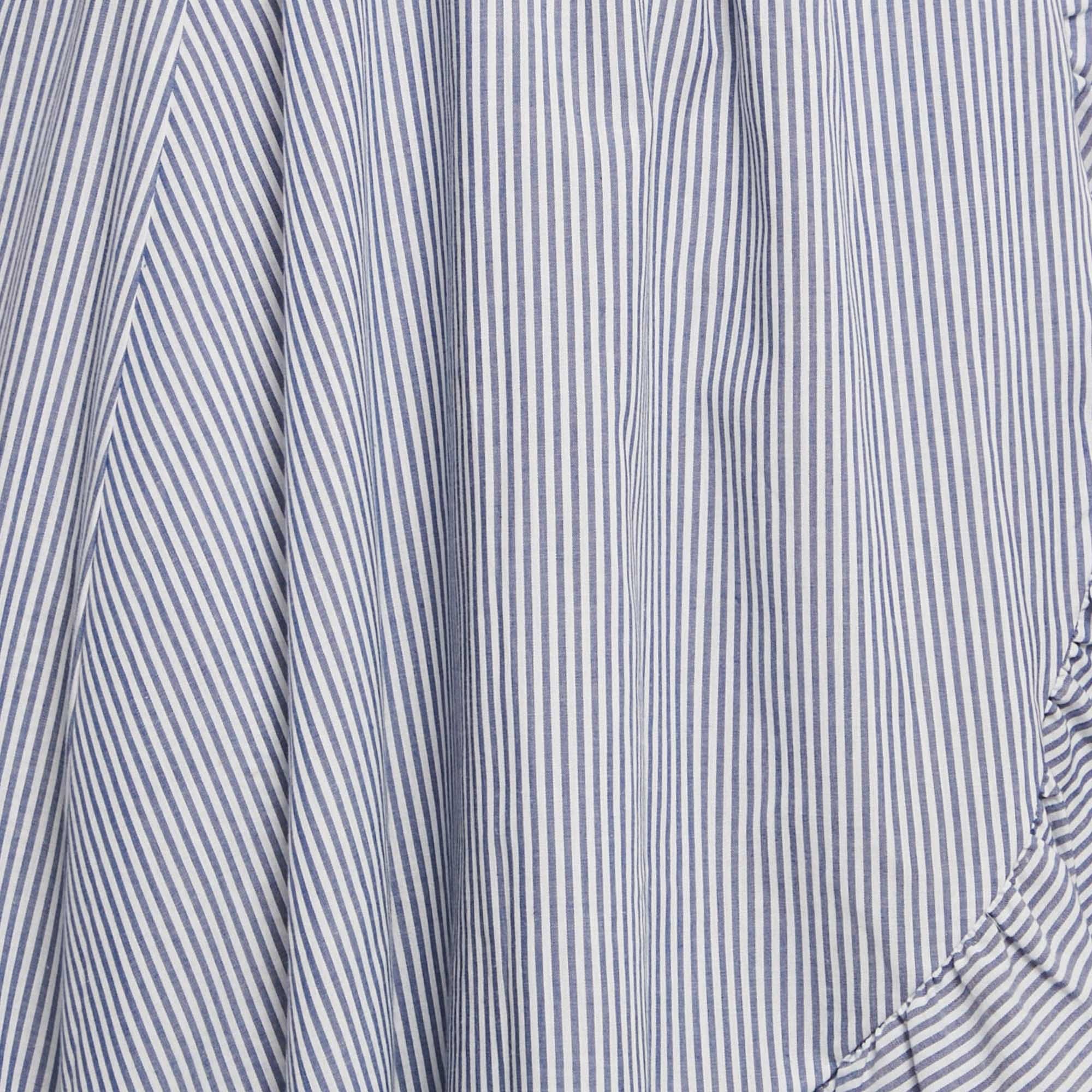 WHITE* Maje White/blue Striped Cotton Blend Asymmetric John Skirt
