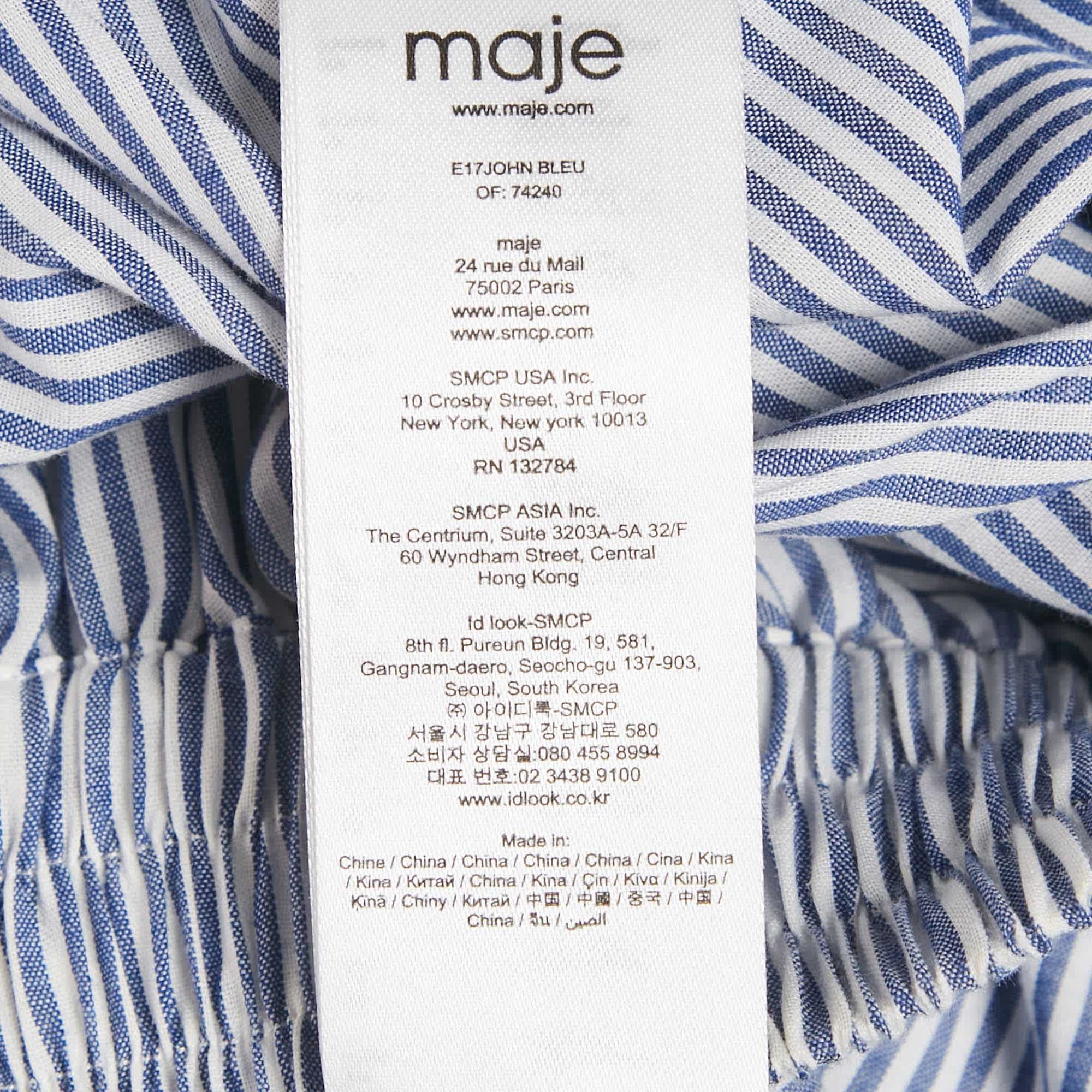 WHITE* Maje White/blue Striped Cotton Blend Asymmetric John Skirt