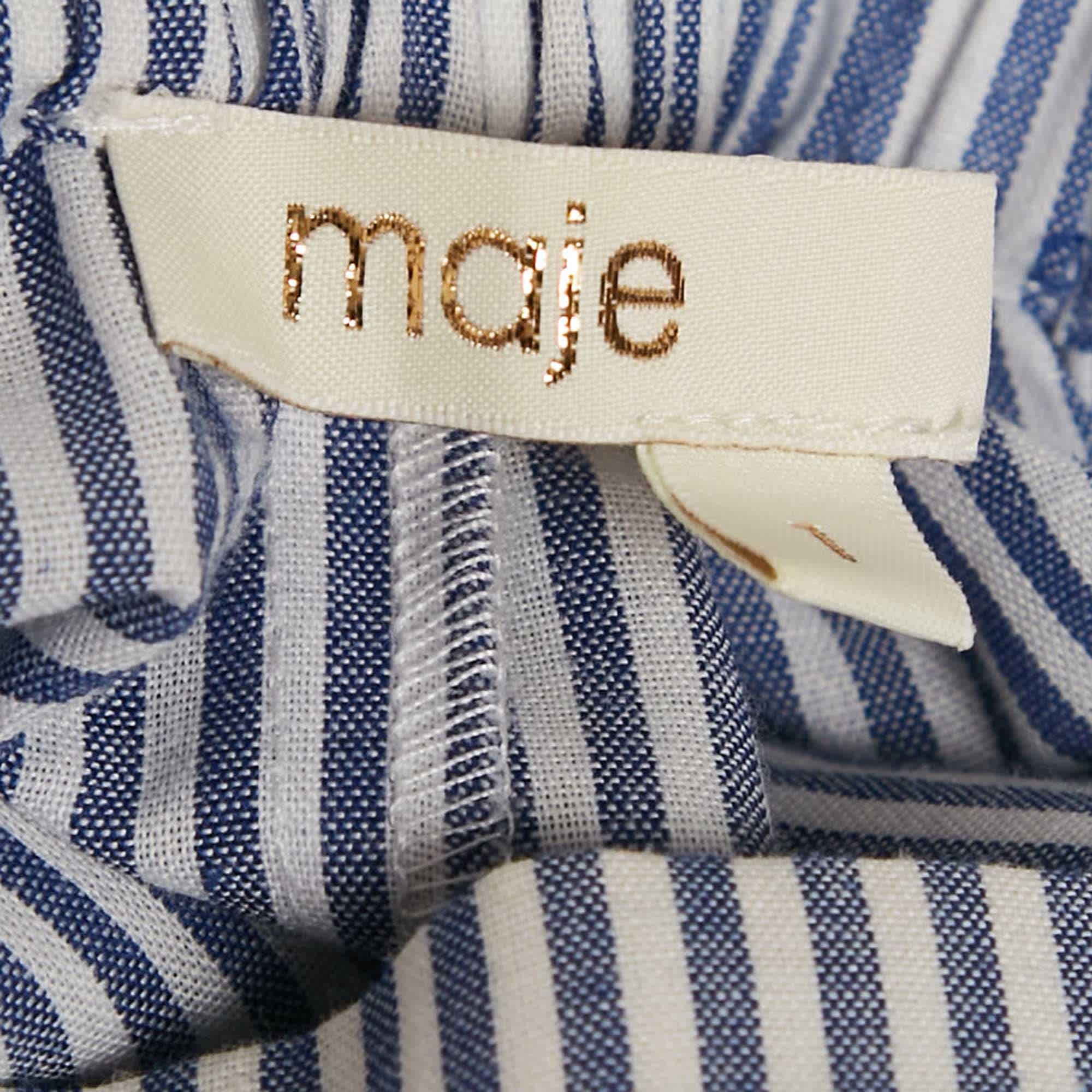 WHITE* Maje White/blue Striped Cotton Blend Asymmetric John Skirt