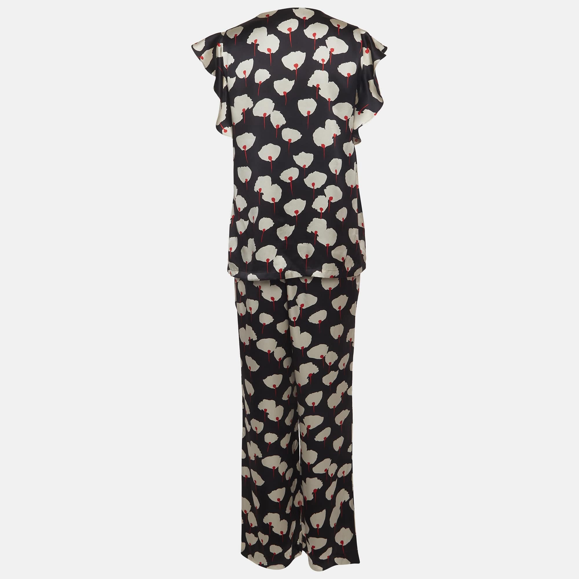Max Mara Studio Black Floral Print Silk Pants And Top Set