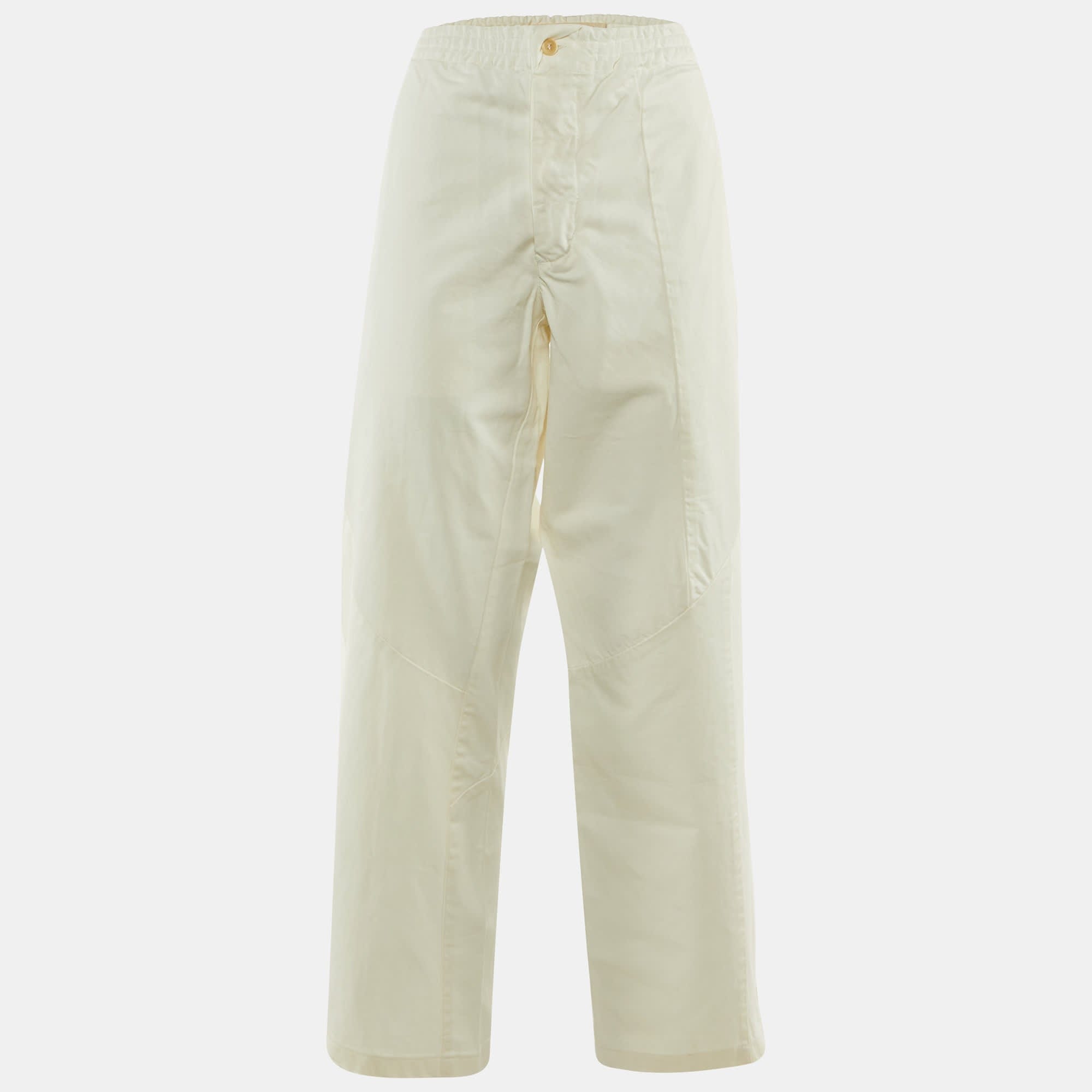White Cotton Tapered Fit Trousers