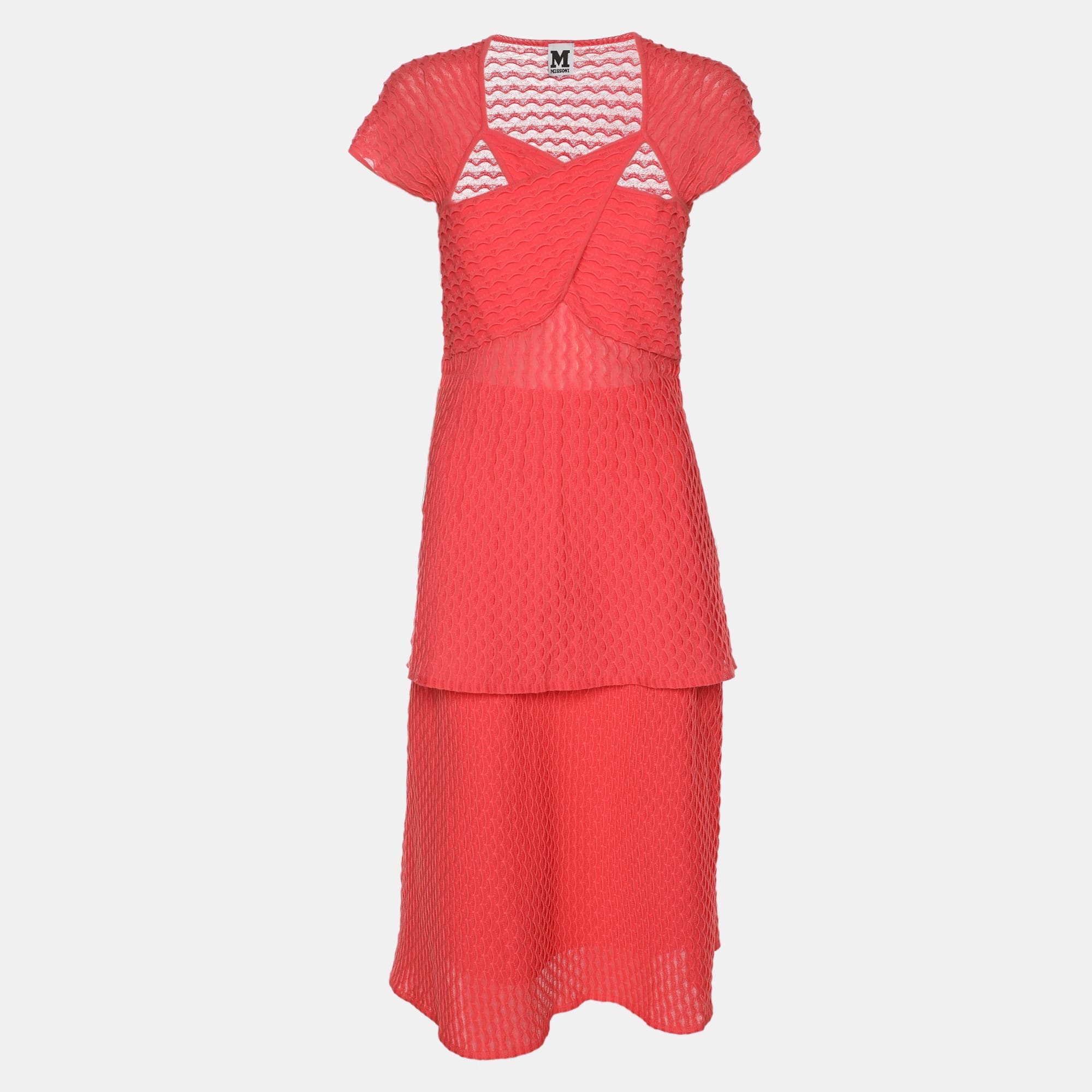M Missoni Coral Cotton Knit Tops And Midi Skirt Set