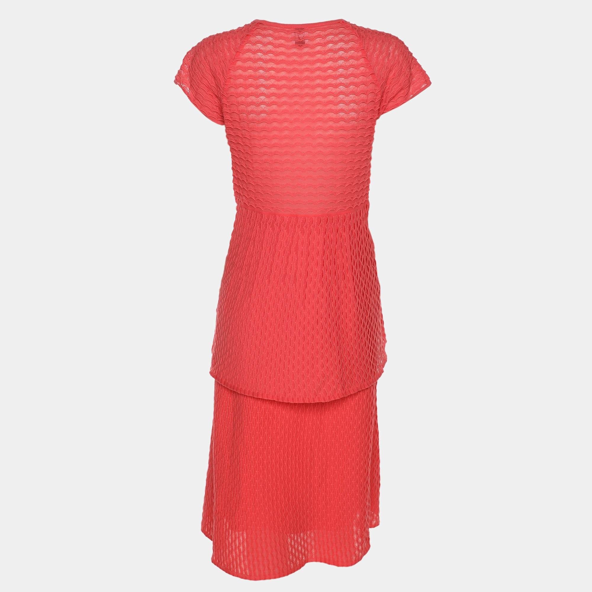 M Missoni Coral Cotton Knit Tops And Midi Skirt Set