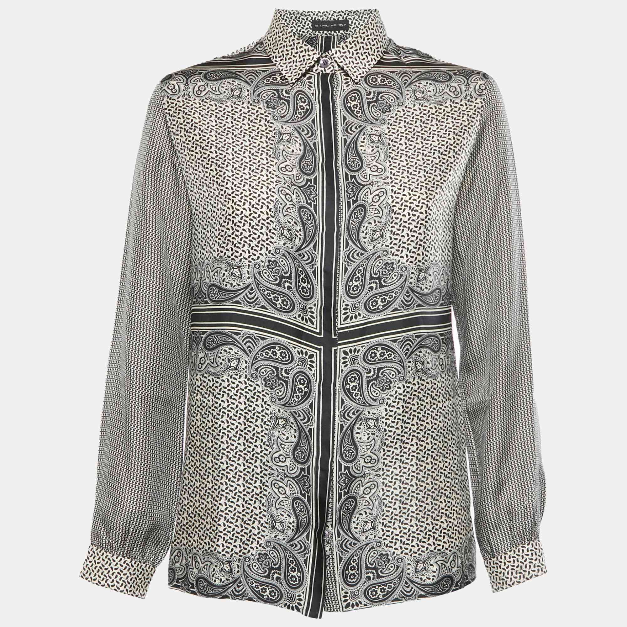 WHITE* Etro Black/white Paisley Print Silk Shirt