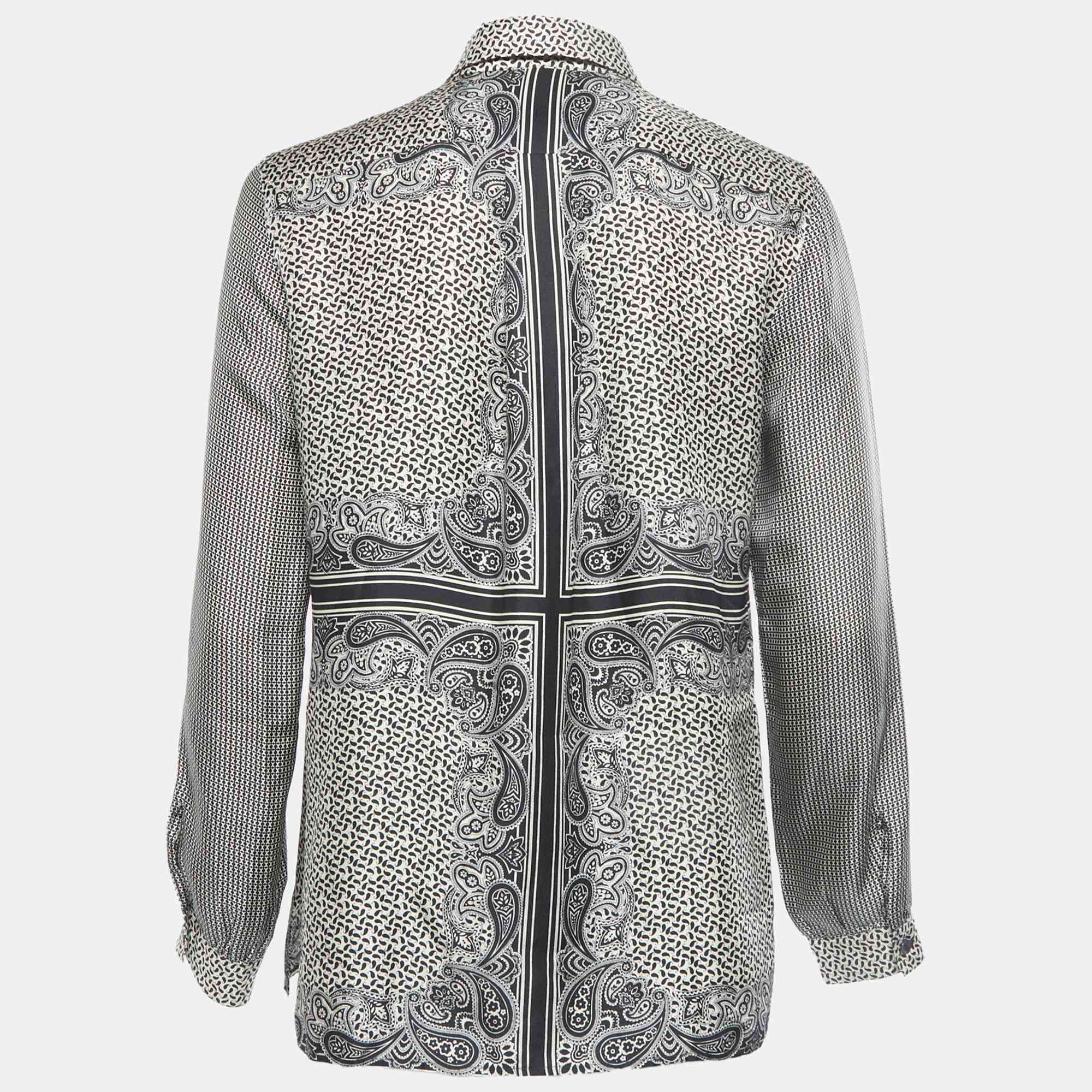 WHITE* Etro Black/white Paisley Print Silk Shirt
