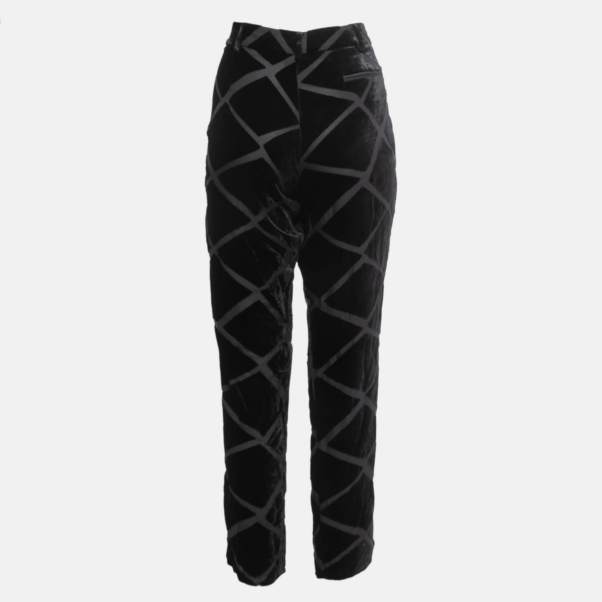 Velvet Black Patterned Velvet Straight Leg Pants