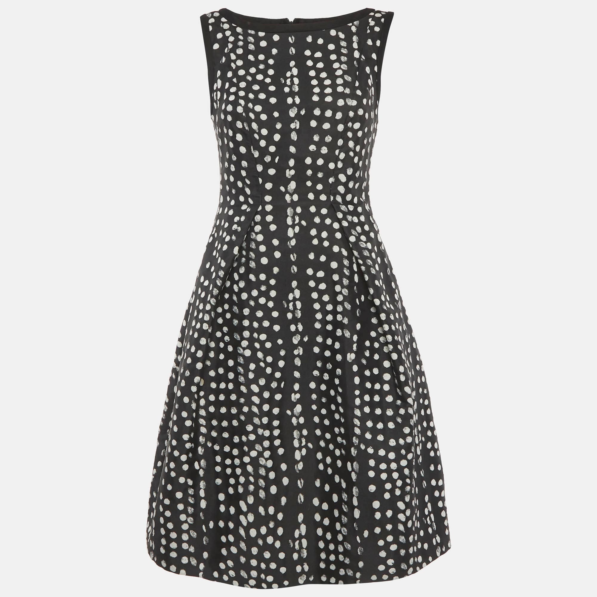 Max Mara Studio Black/white Dotted Flared Mini Dress