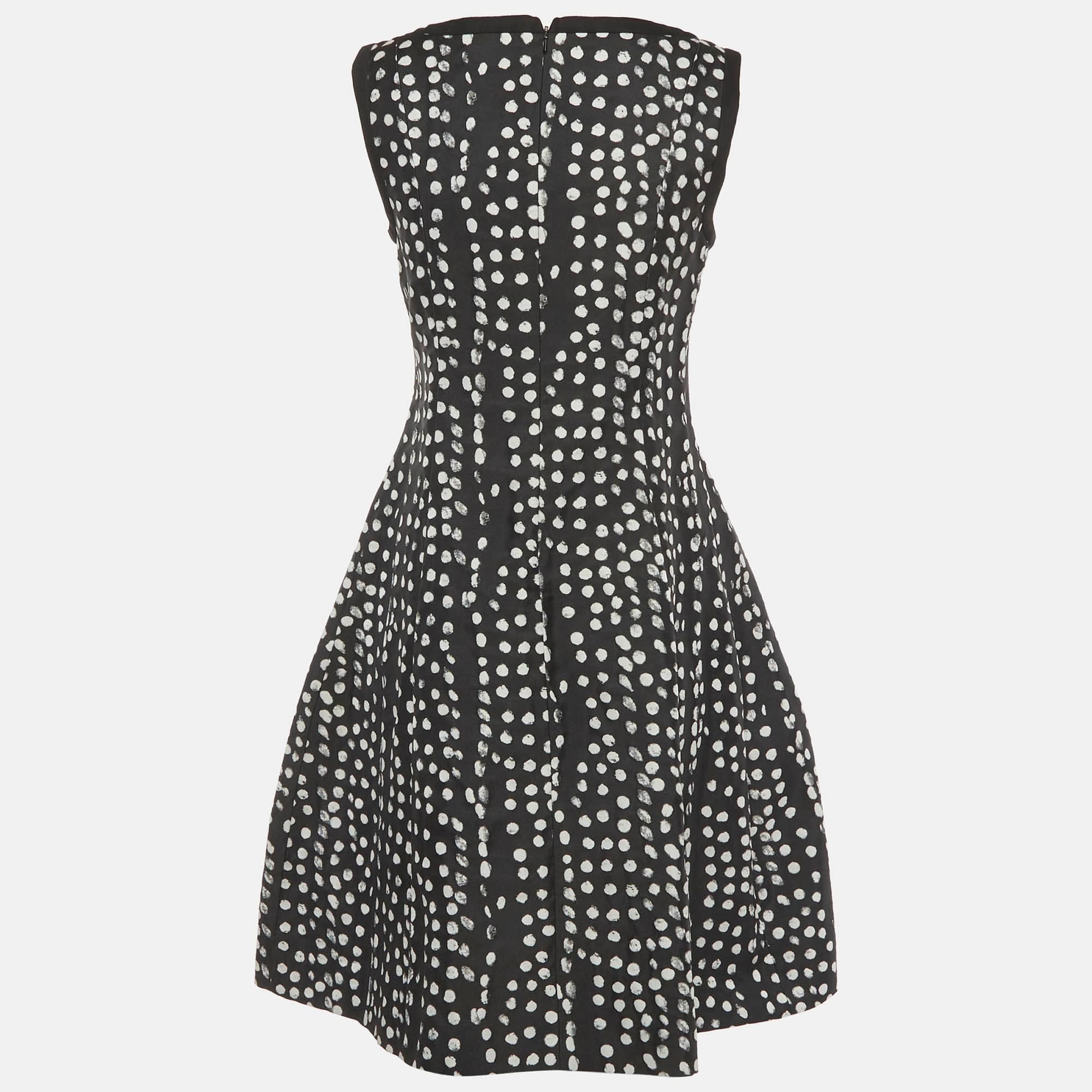 Max Mara Studio Black/white Dotted Flared Mini Dress