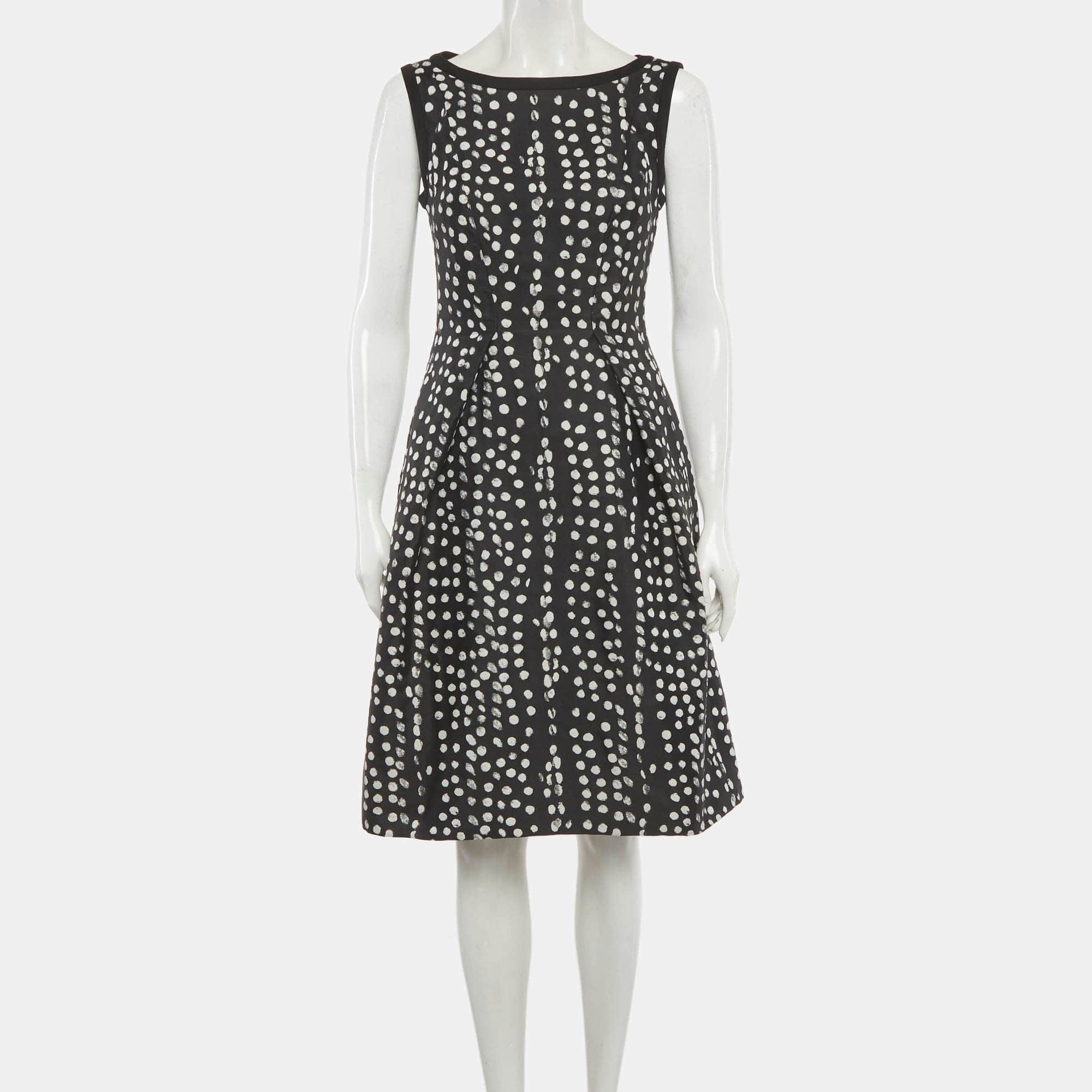 Max Mara Studio Black/white Dotted Flared Mini Dress