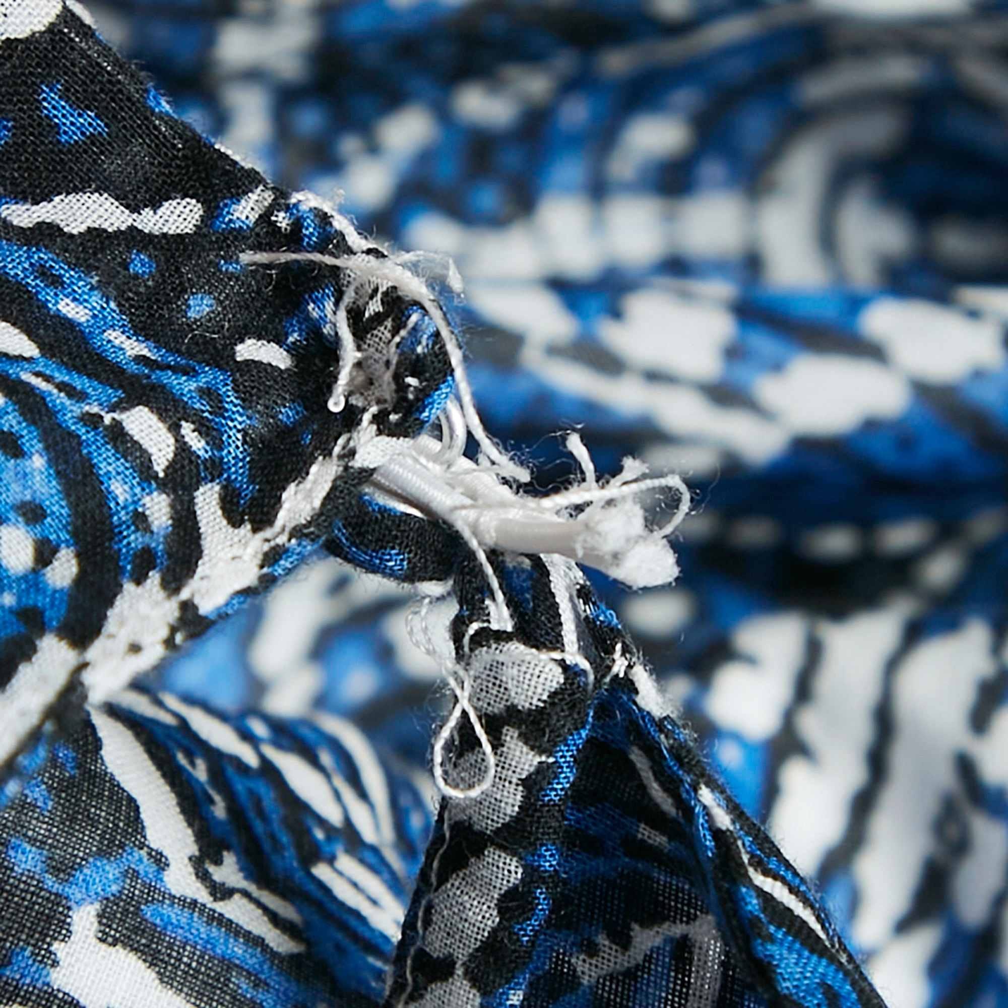 Blue Printed Cotton Cut - Out Mini Dress