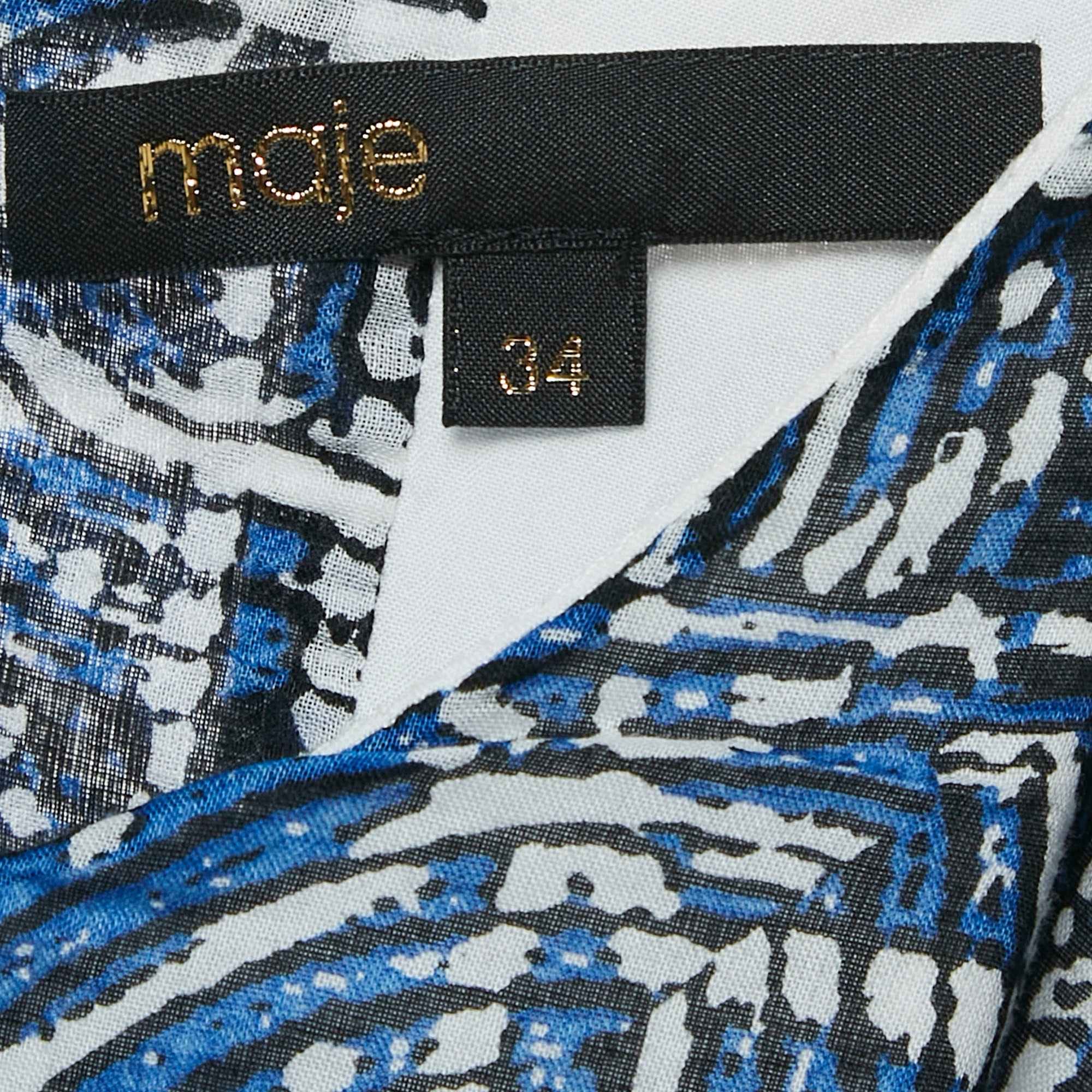 Blue Printed Cotton Cut - Out Mini Dress