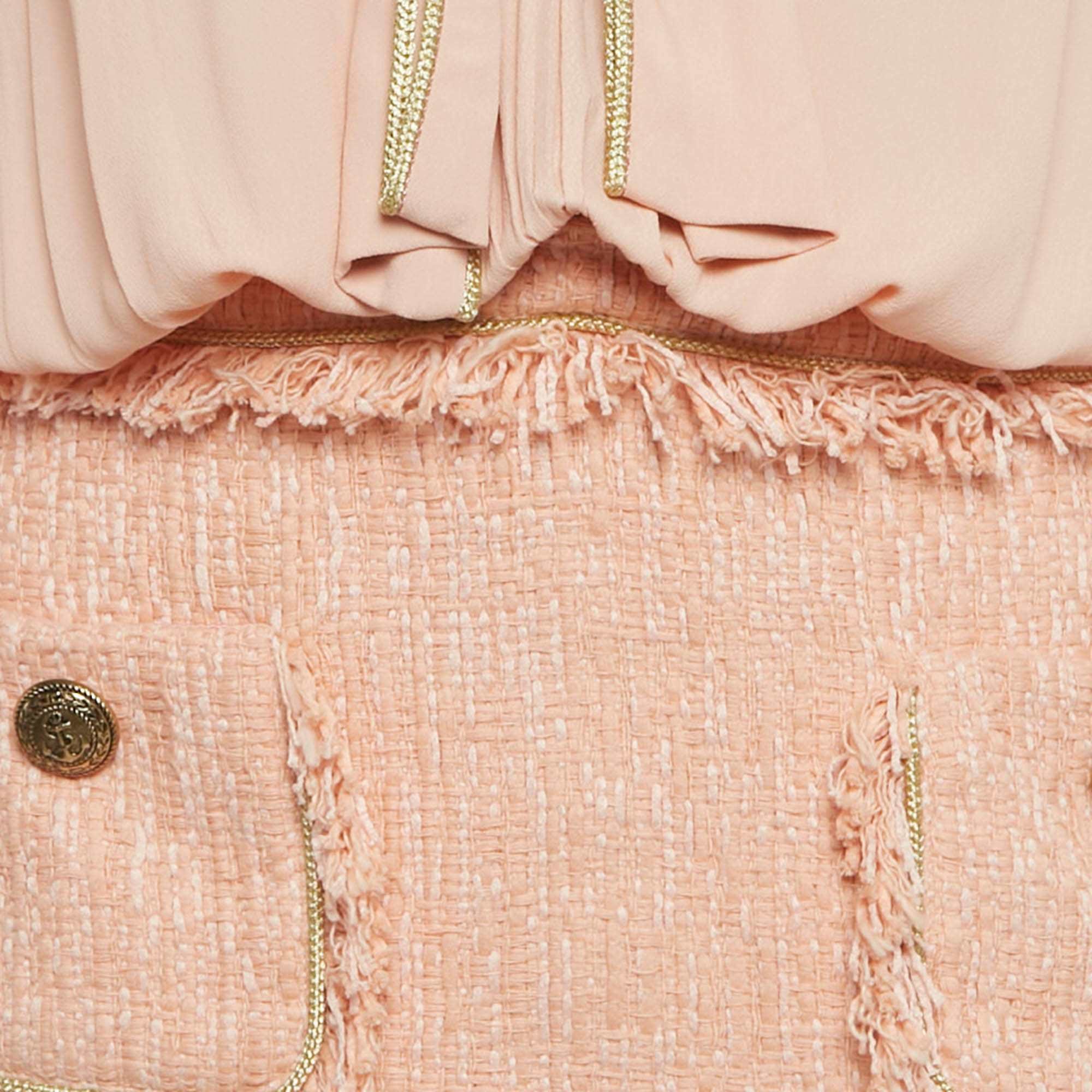And Light Orange/ Peach Crepe And Tweed Detachable Blouse Mini Dress