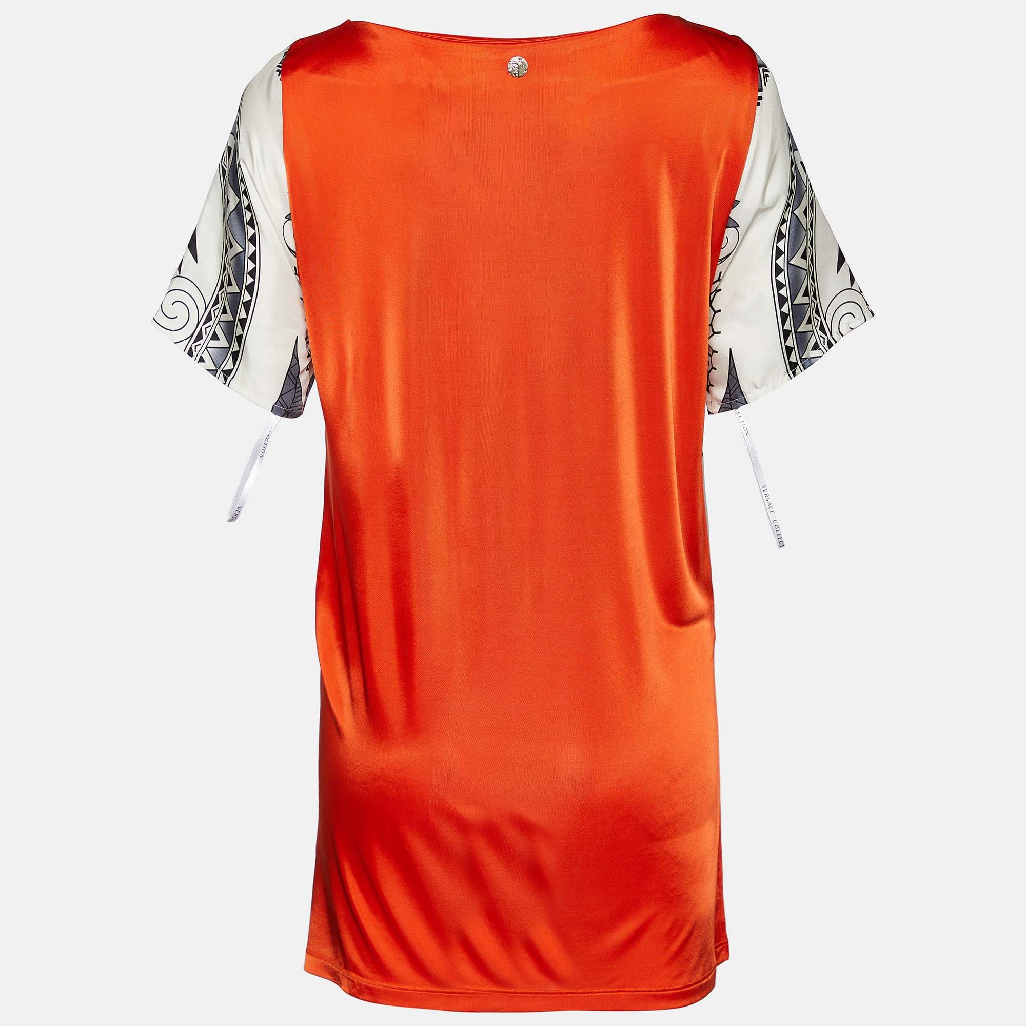 SILK Collection Multicolor Printed Silk & Jersey Hi - Low Hem Top