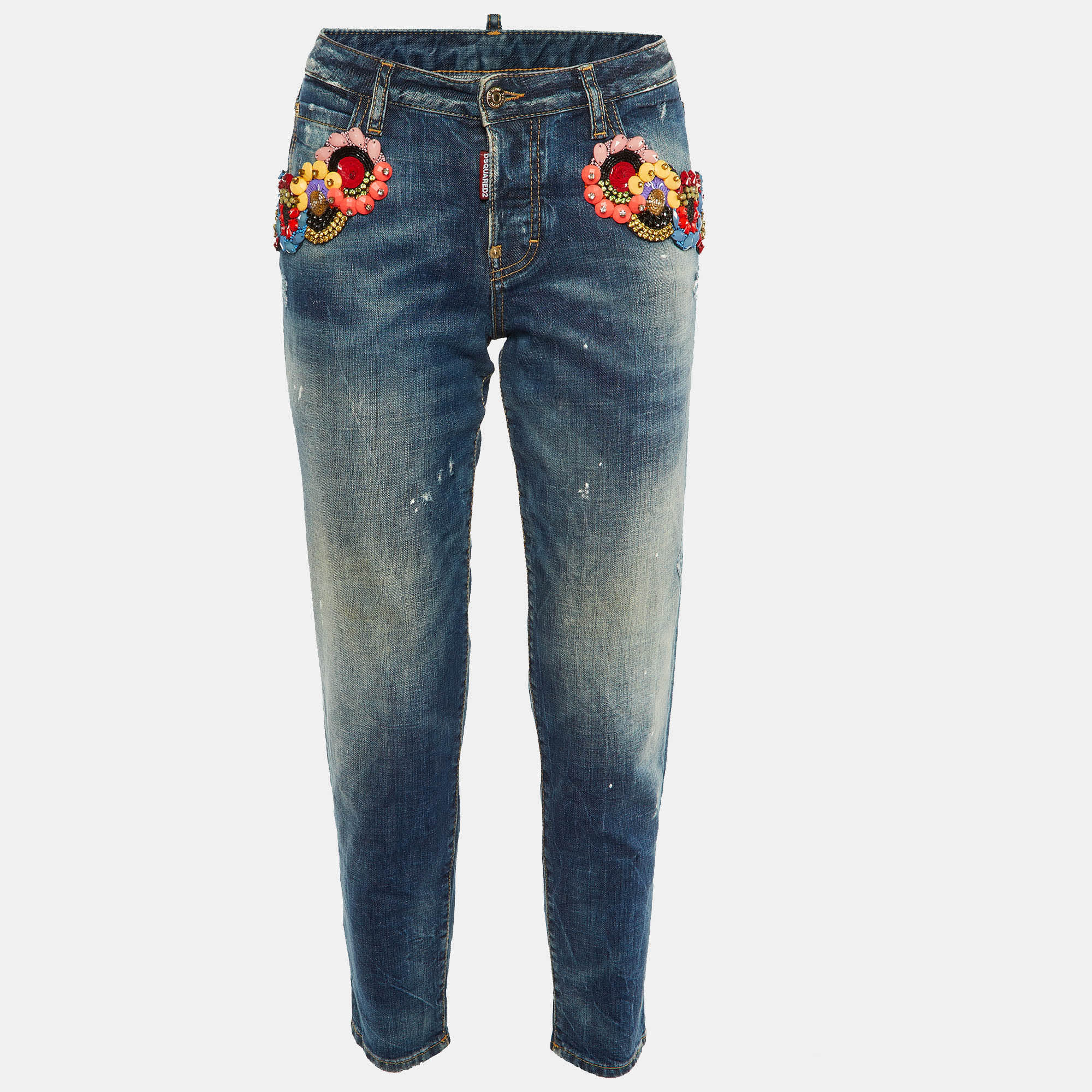 Blue Denim Embellished Hockney Jeans S/waist 32"