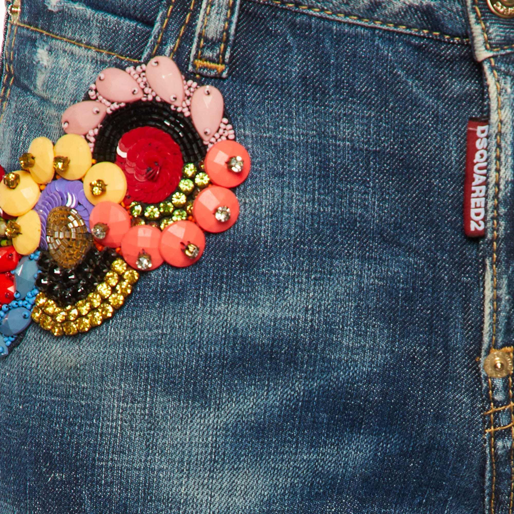Blue Denim Embellished Hockney Jeans S/waist 32"