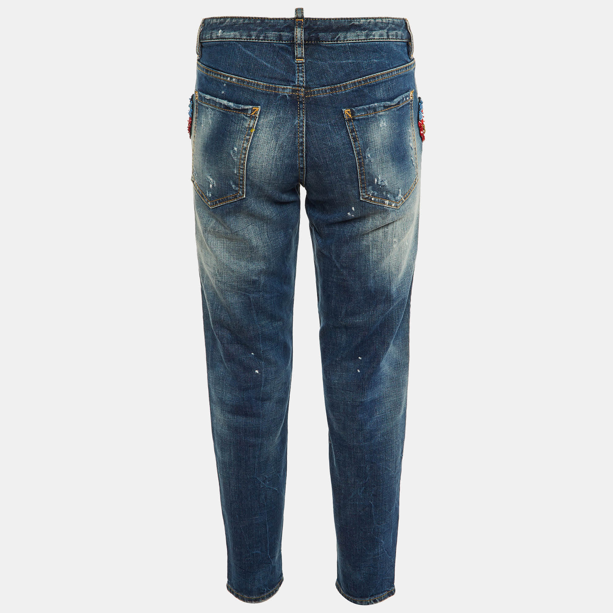 Blue Denim Embellished Hockney Jeans S/waist 32"