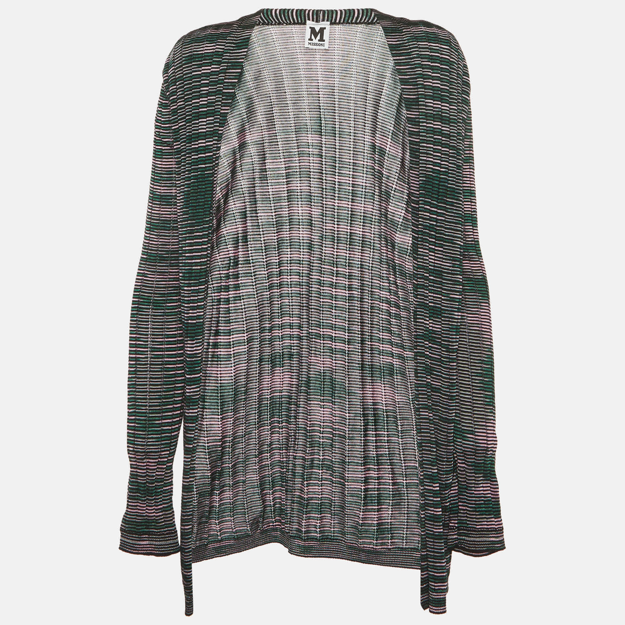 M Missoni Green/pink Knit Open Front Cardigan