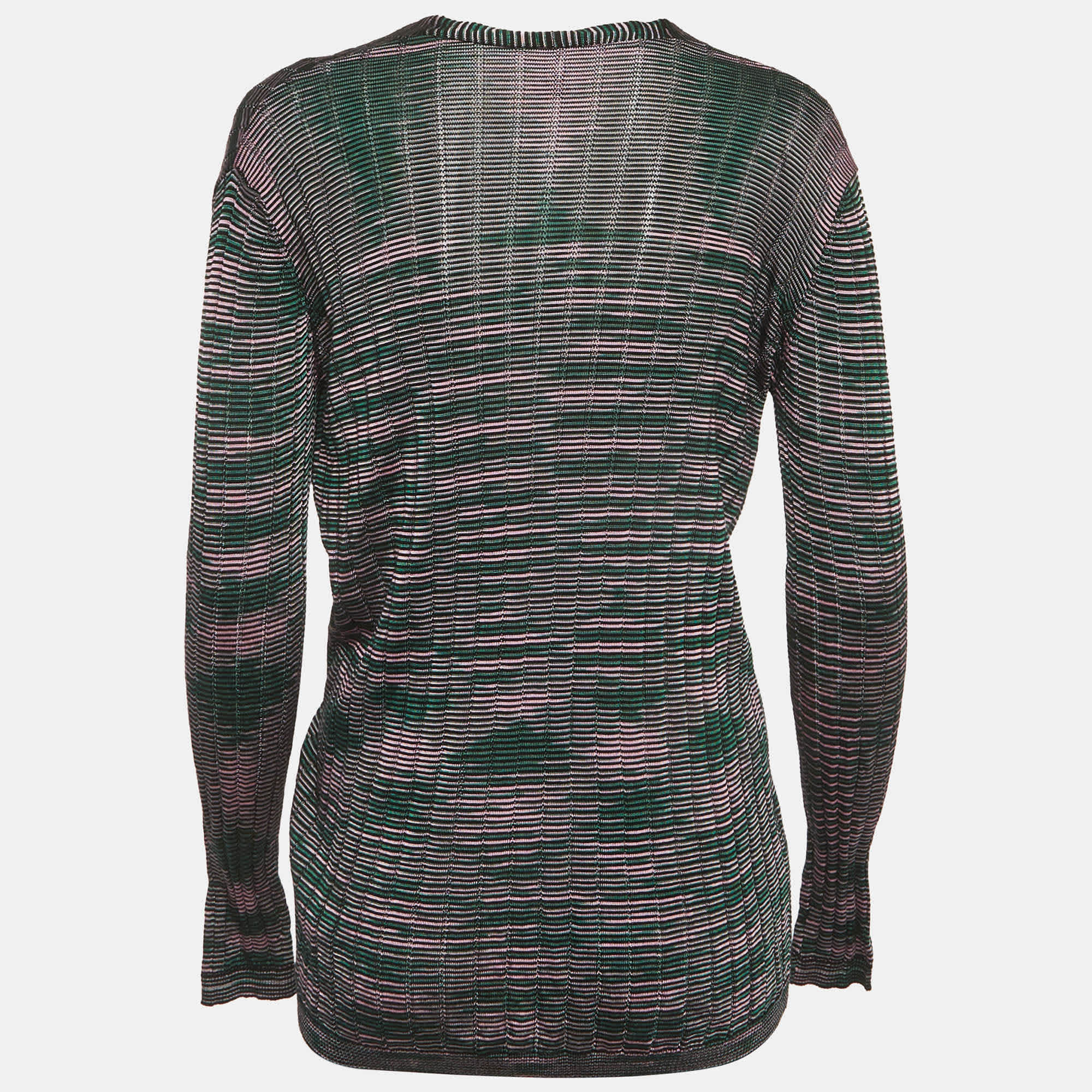 M Missoni Green/pink Knit Open Front Cardigan