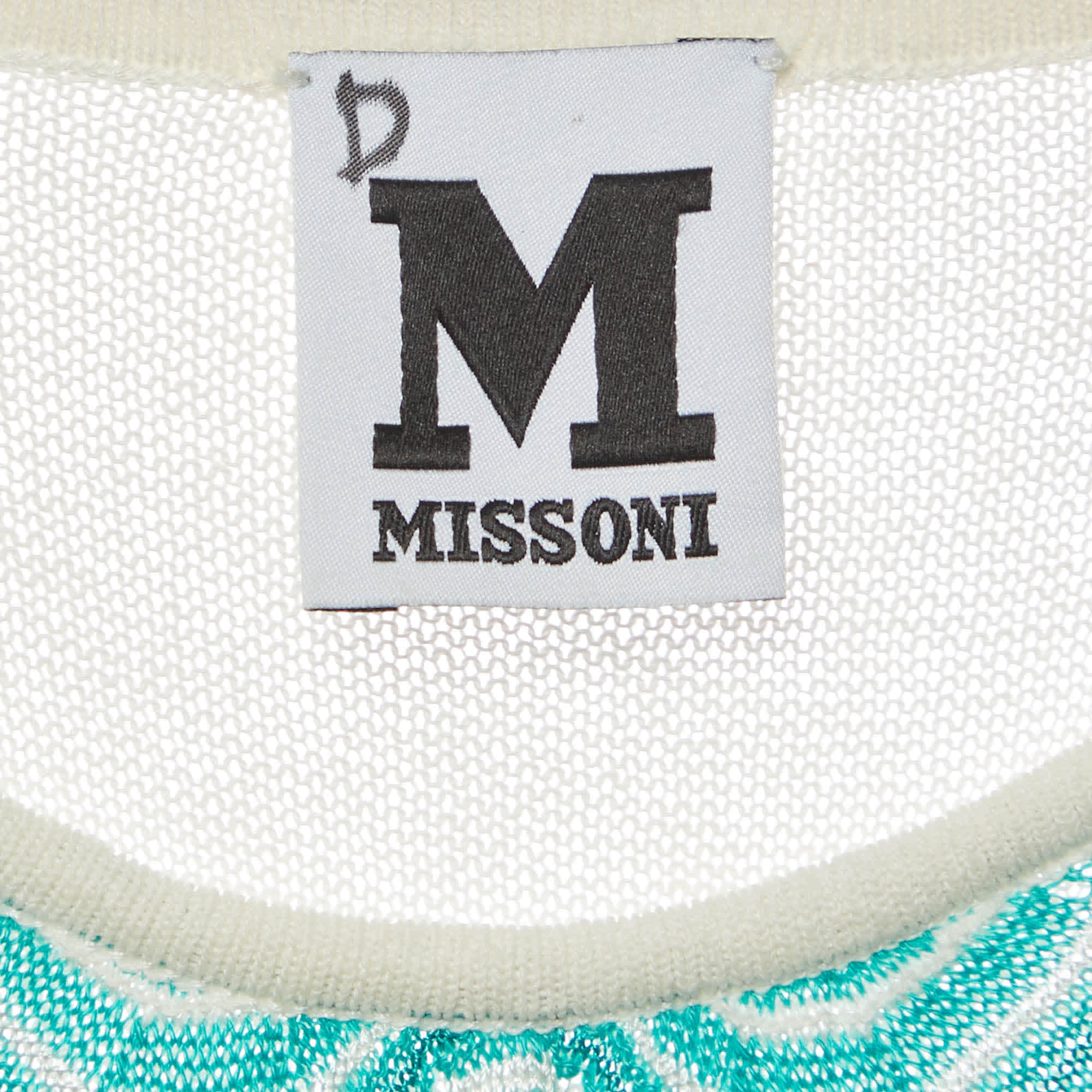 M Missoni White/turquoise Zig Zag Knit Sleeveless Midi Dress