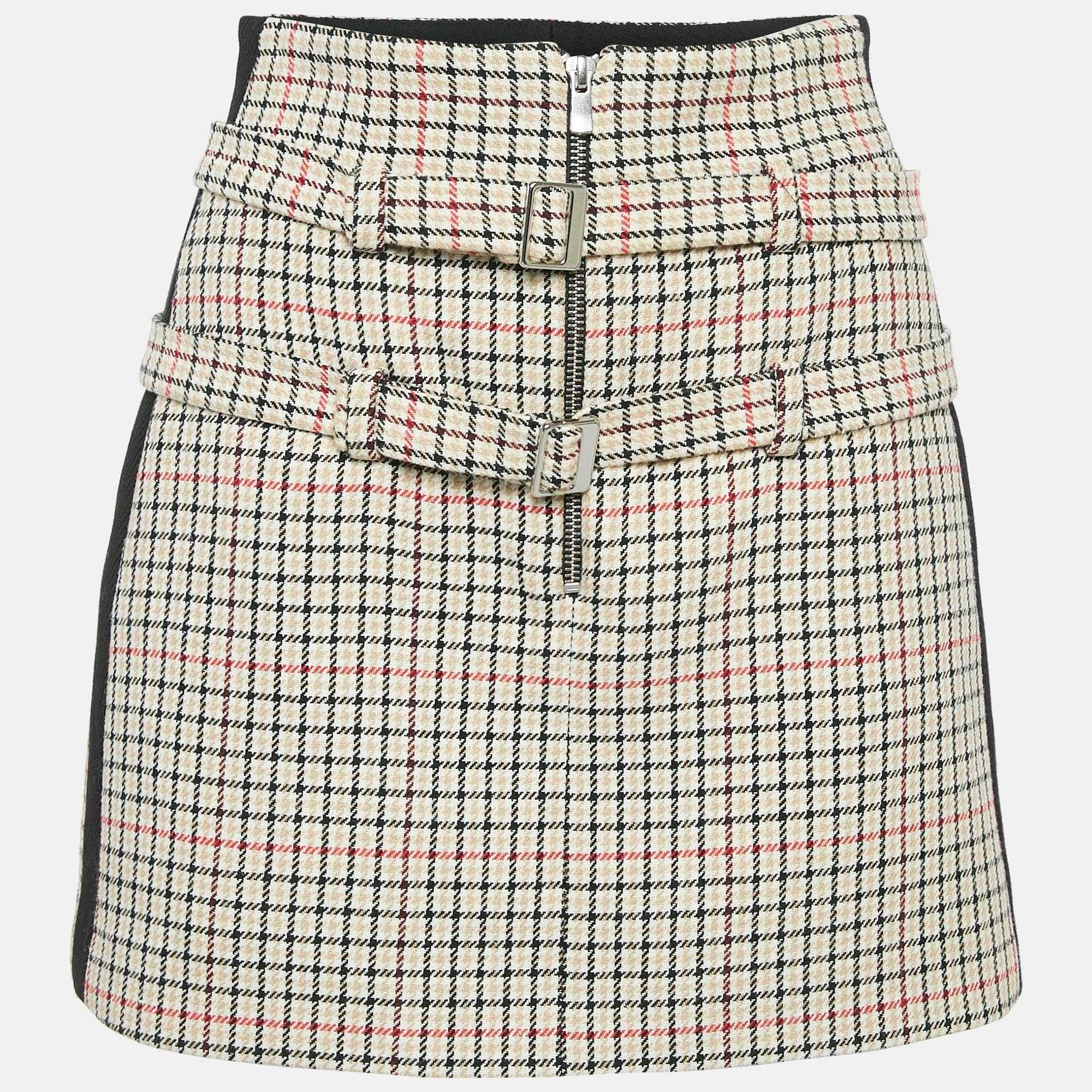 BLEND Brown Checks Cotton Blend Mini Skirt