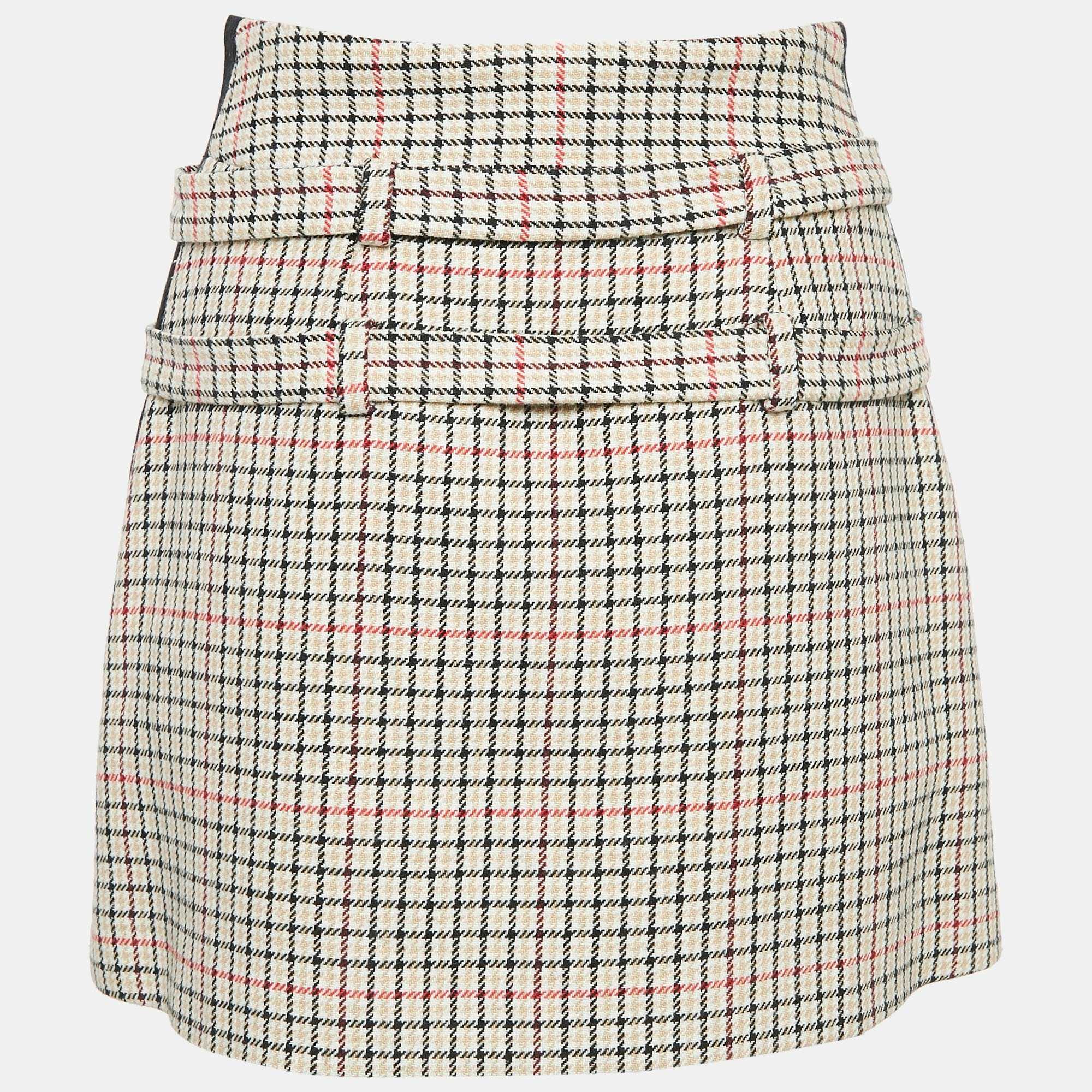 BLEND Brown Checks Cotton Blend Mini Skirt