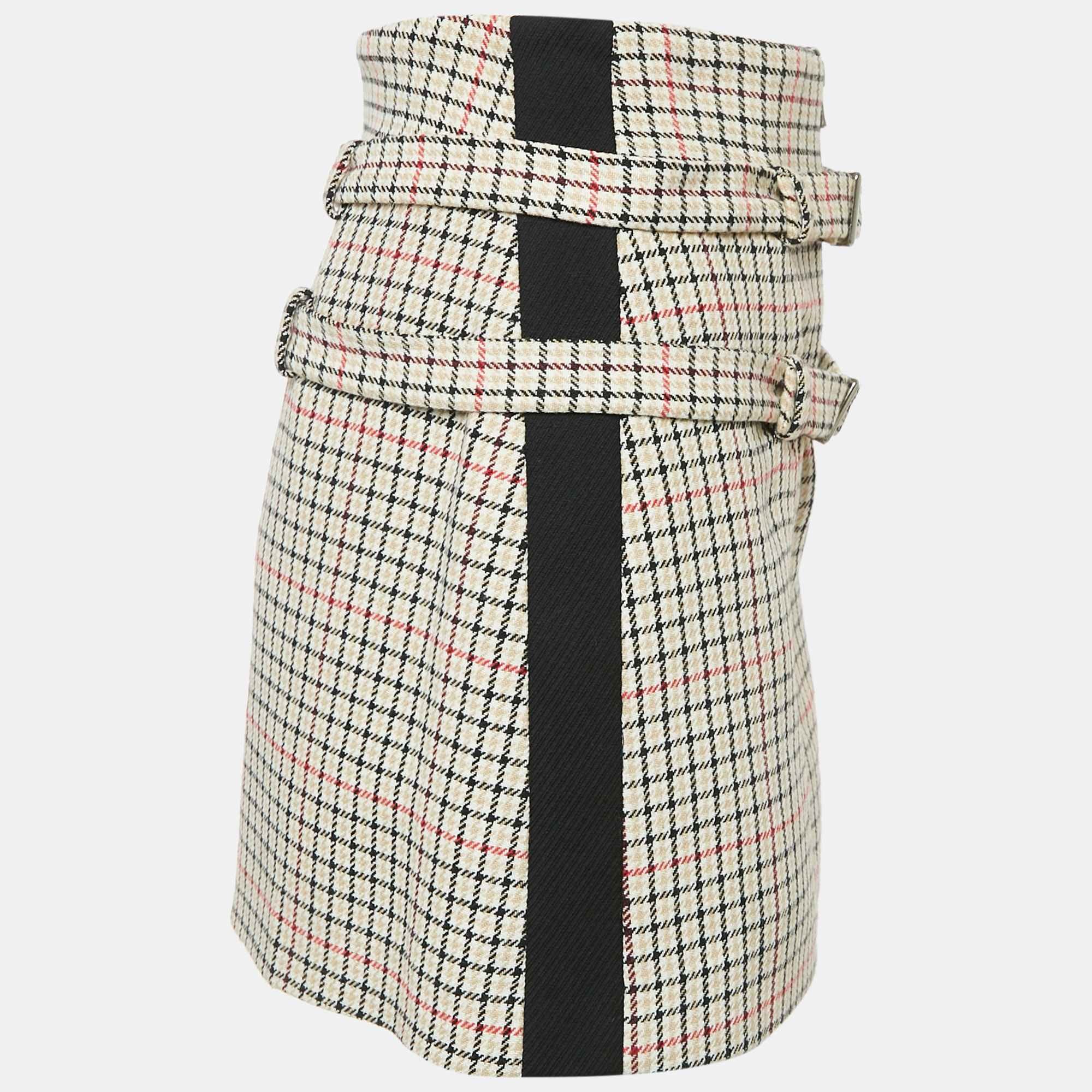 BLEND Brown Checks Cotton Blend Mini Skirt