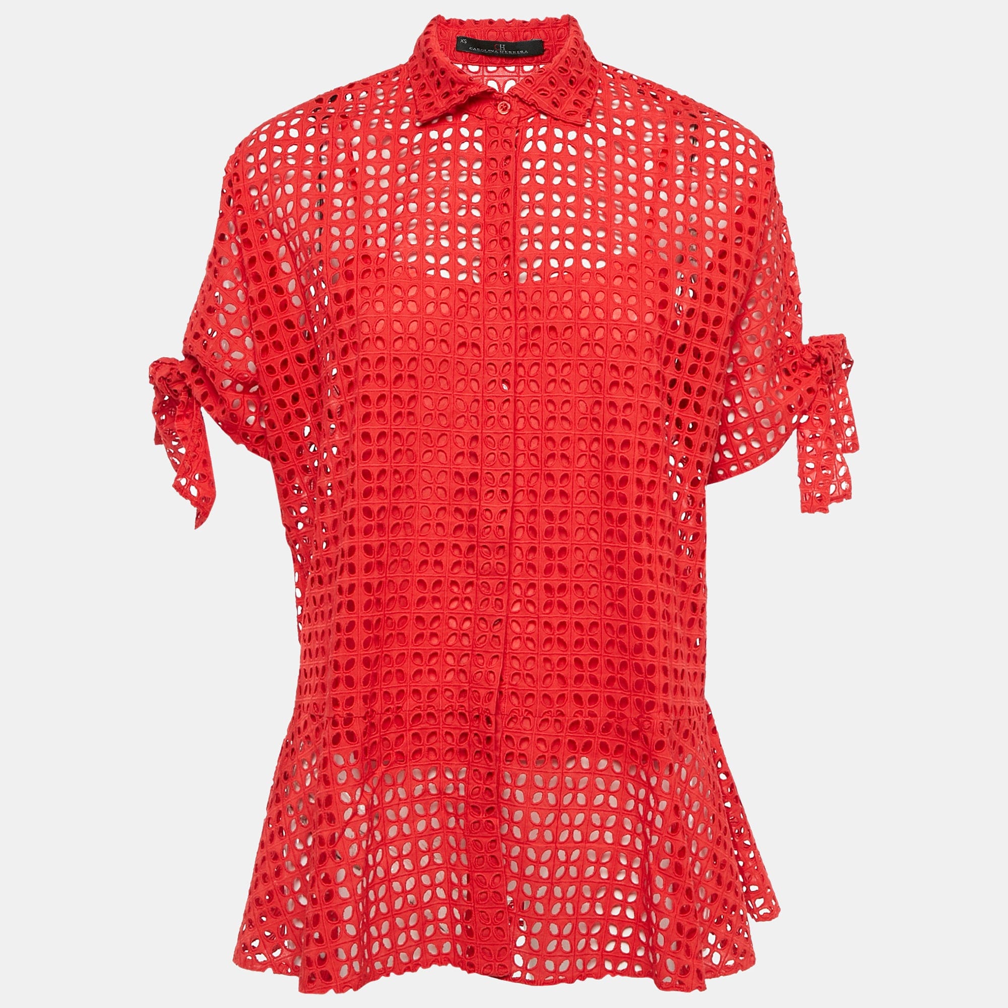 Ch Carolina Herrera Red Cotton Lace Loose Fit Shirt
