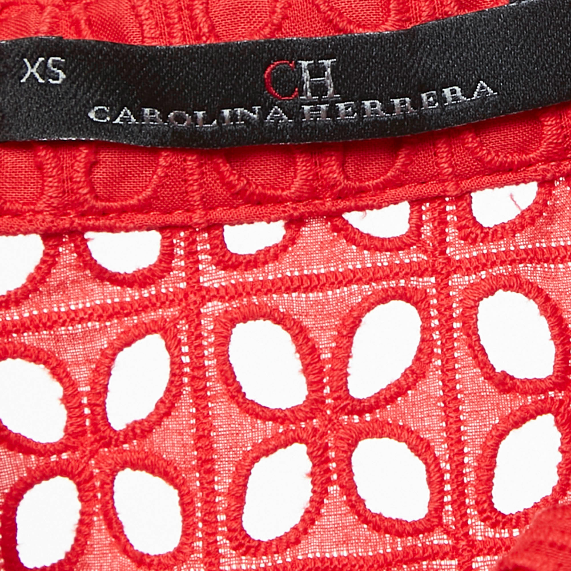 Ch Carolina Herrera Red Cotton Lace Loose Fit Shirt