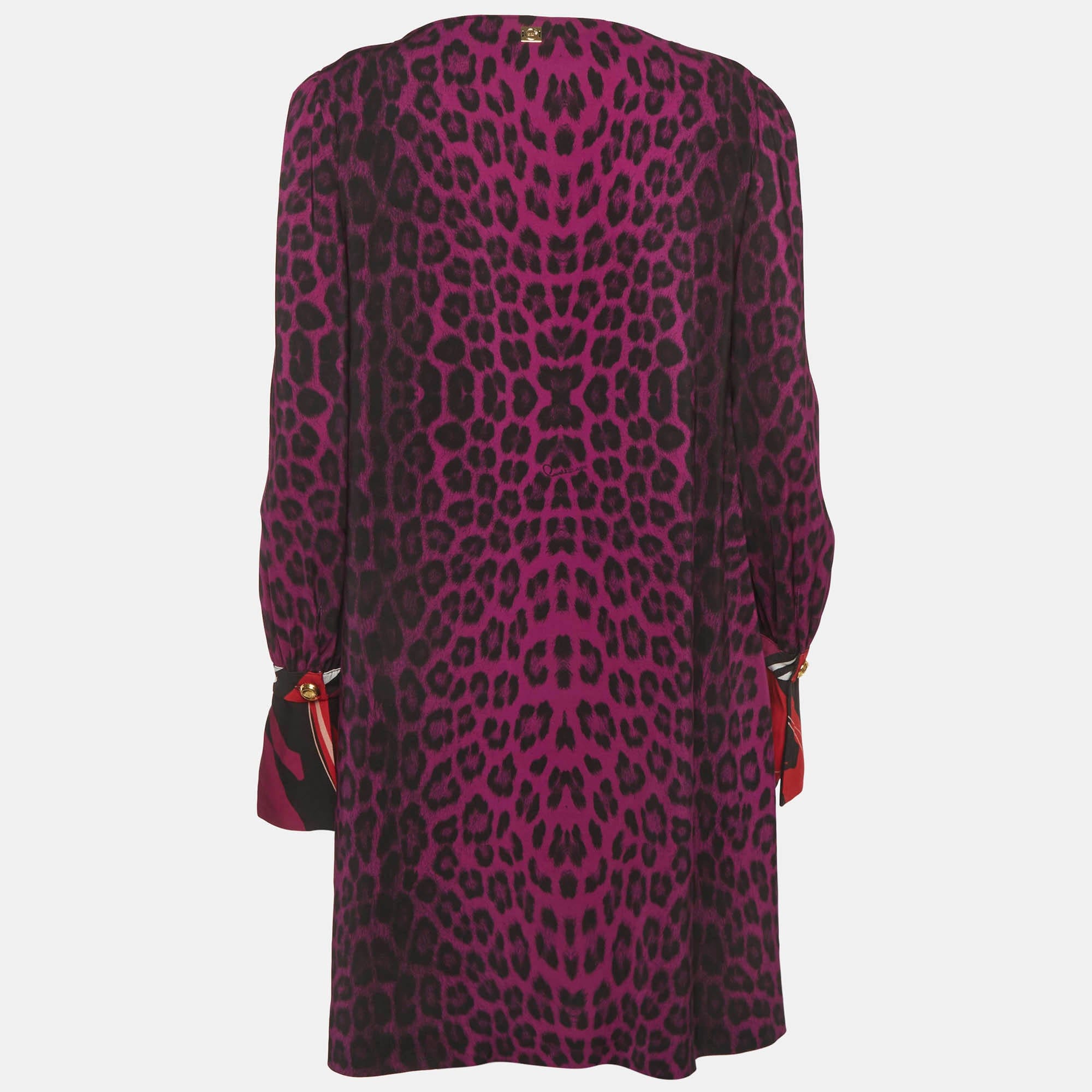 Cavalli Class Purple Printed Stretch Crepe Shift Dress