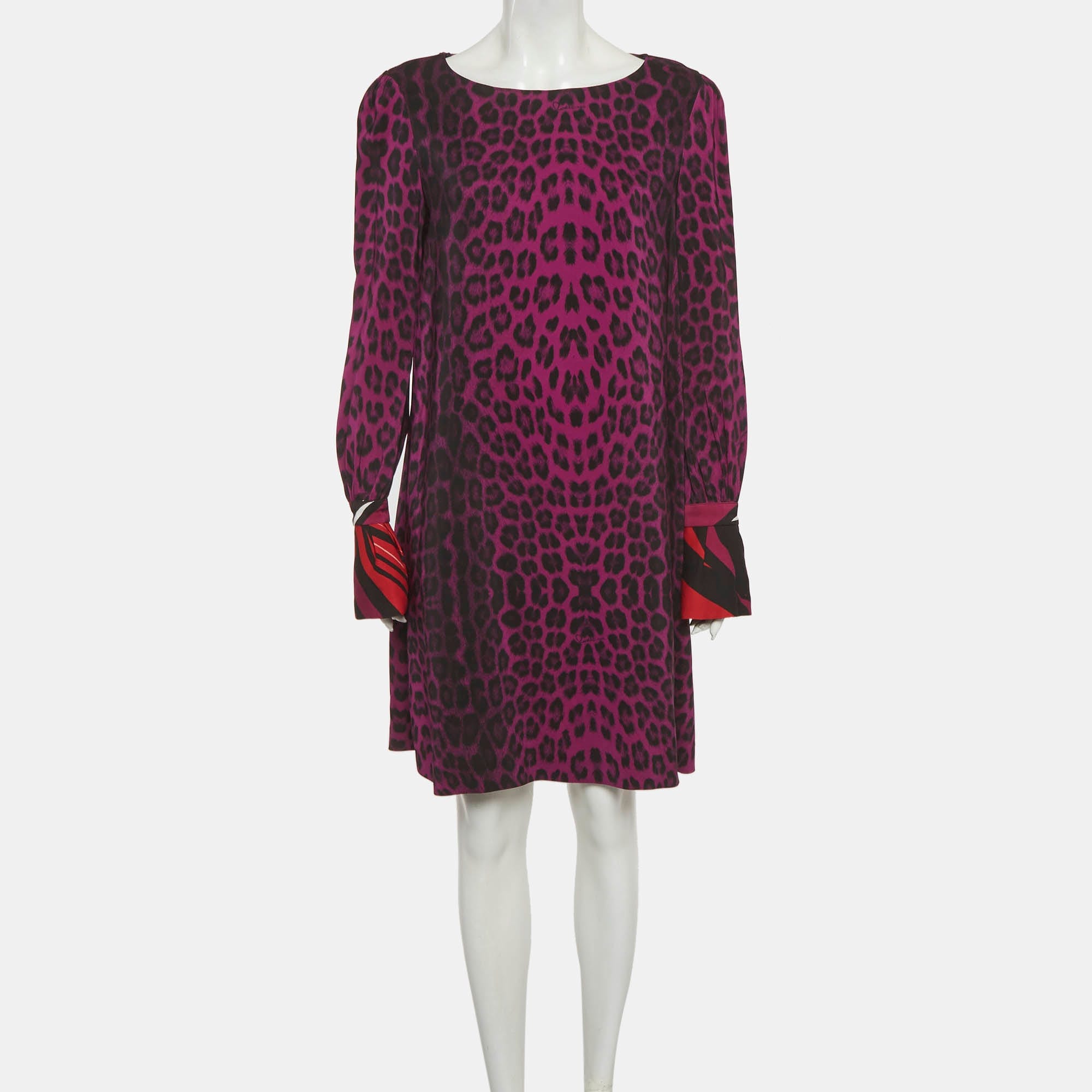 Cavalli Class Purple Printed Stretch Crepe Shift Dress