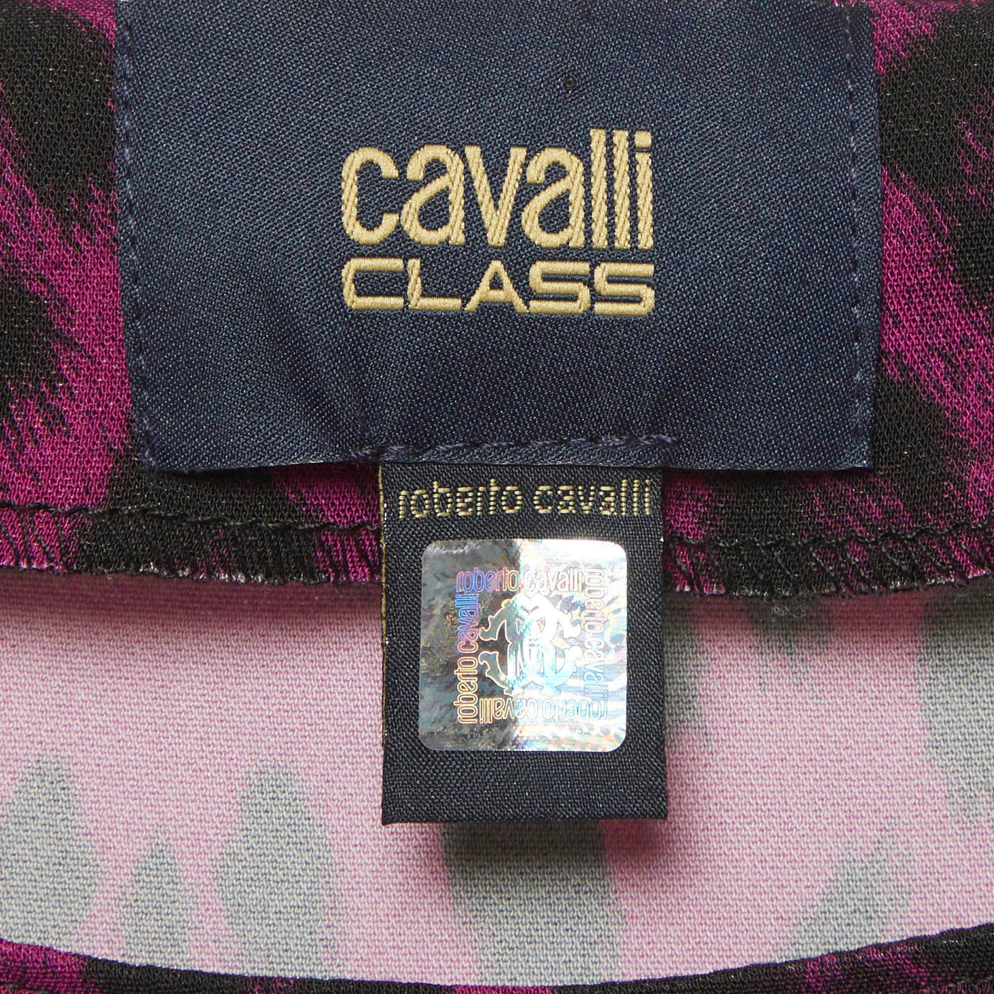 Cavalli Class Purple Printed Stretch Crepe Shift Dress