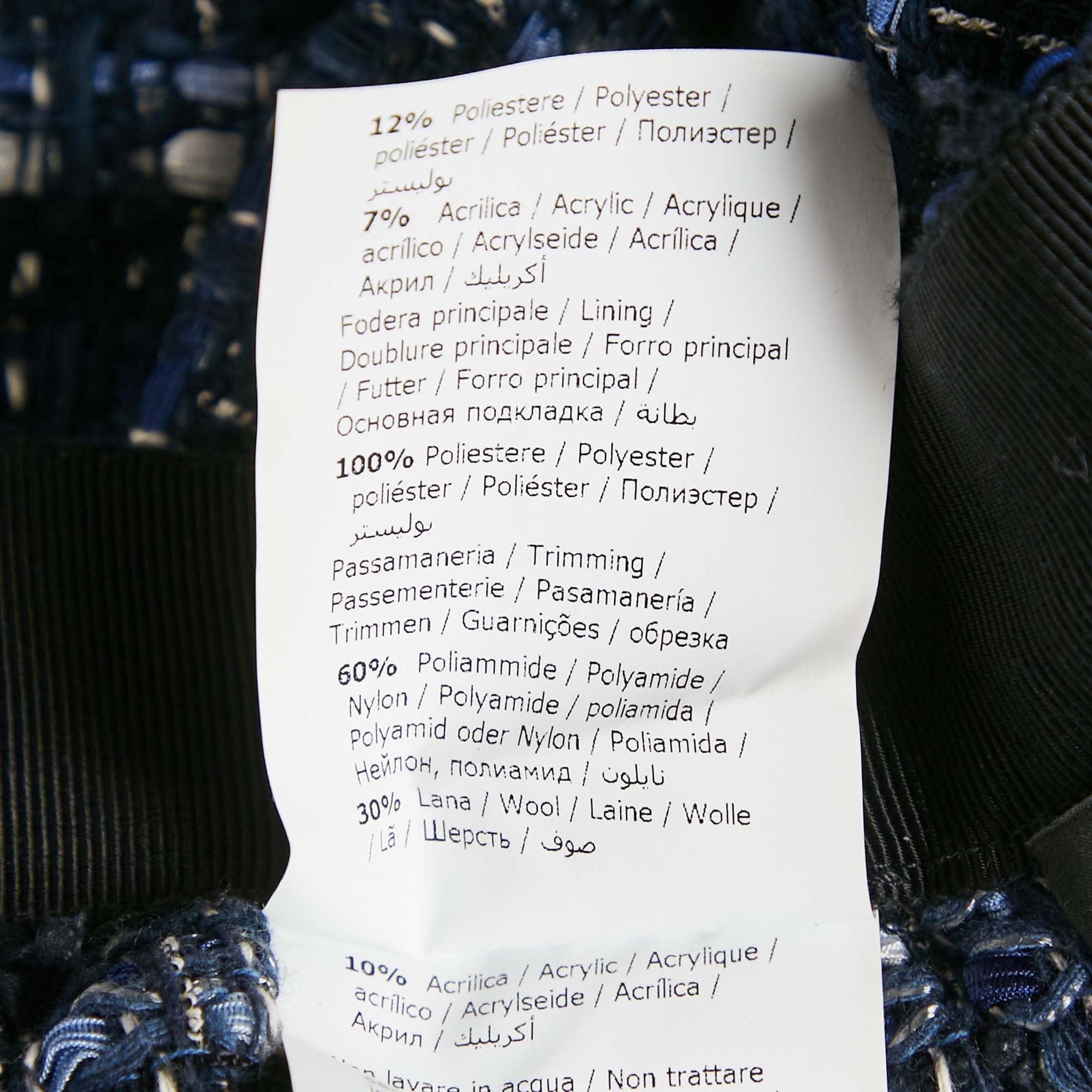 Blue Tweed Fringed Pencil Skirt